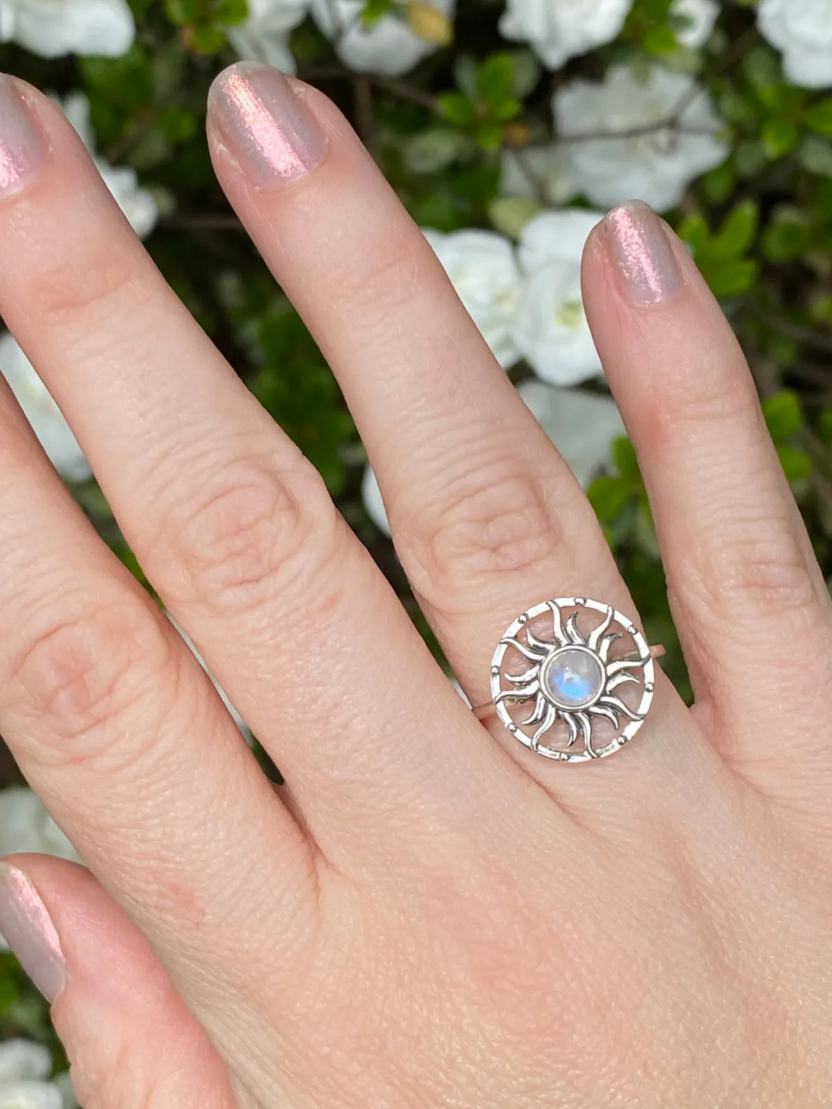 Rainbow Moonstone Sun Ring