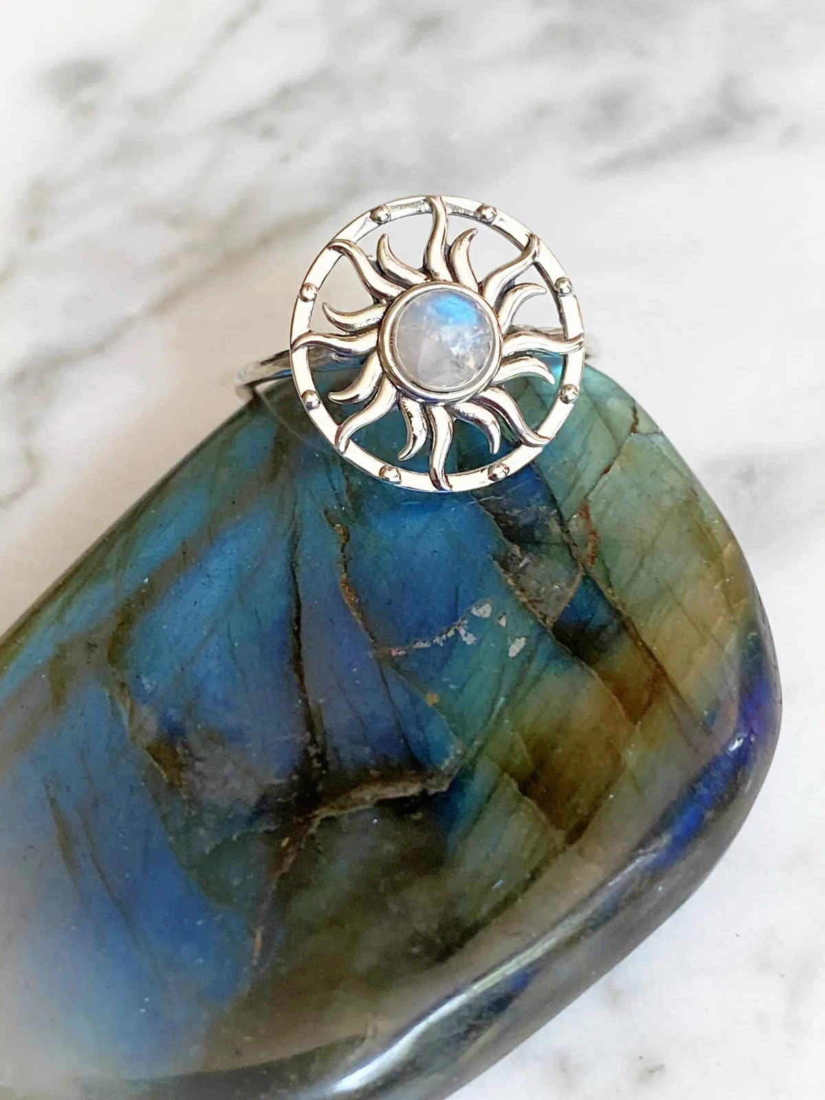 Rainbow Moonstone Sun Ring