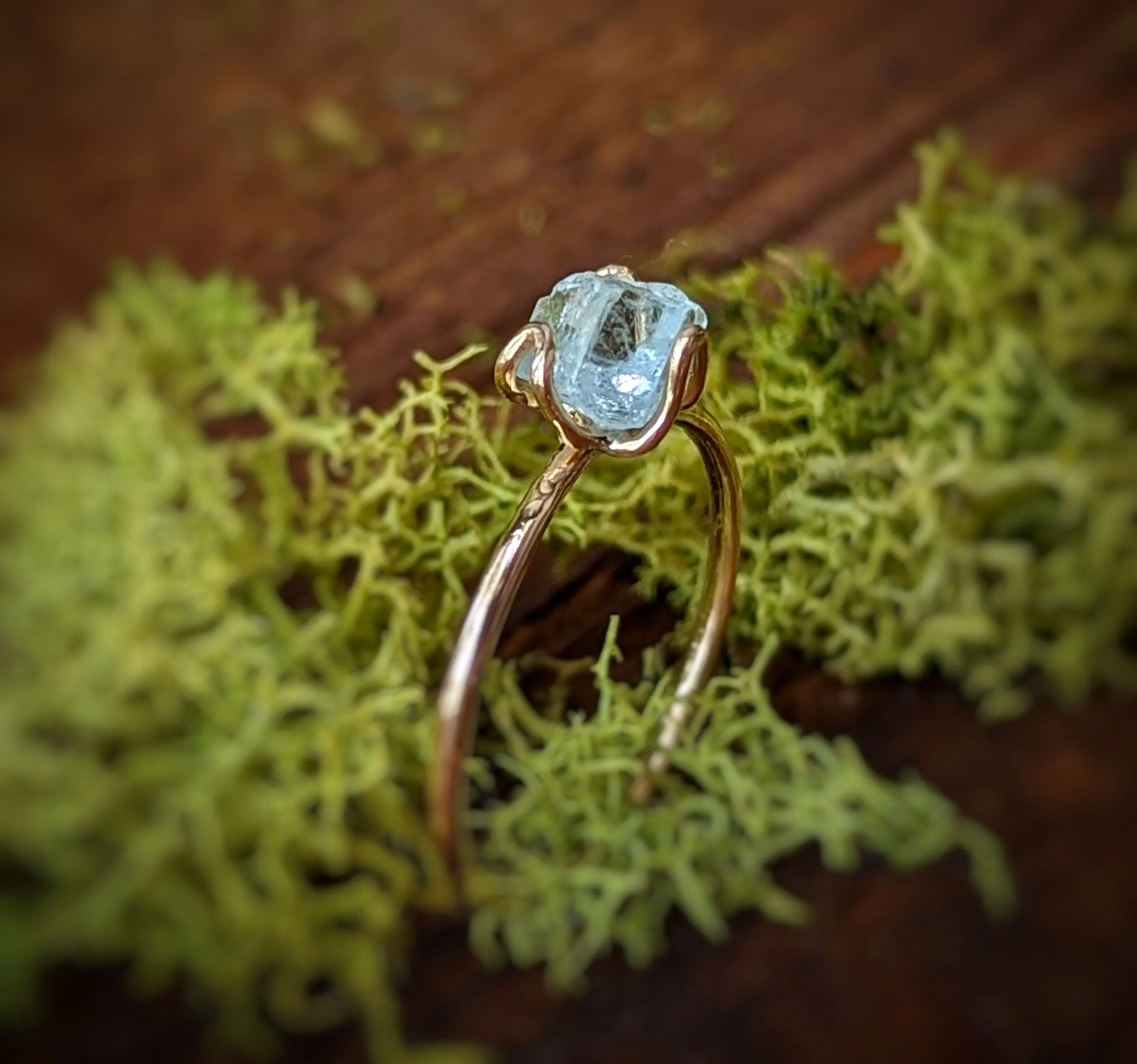 Raw Aquamarine engagement ring