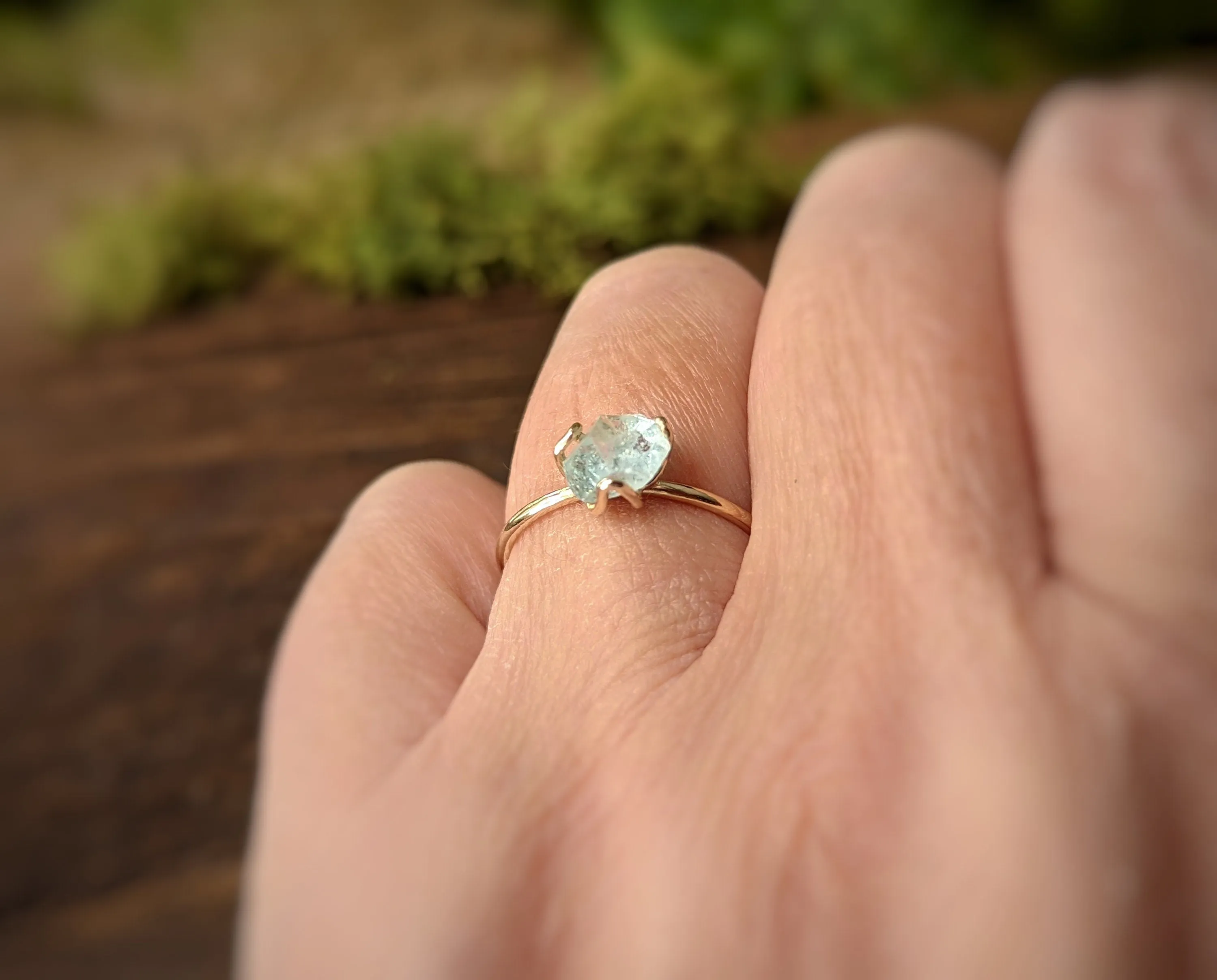 Raw Aquamarine engagement ring