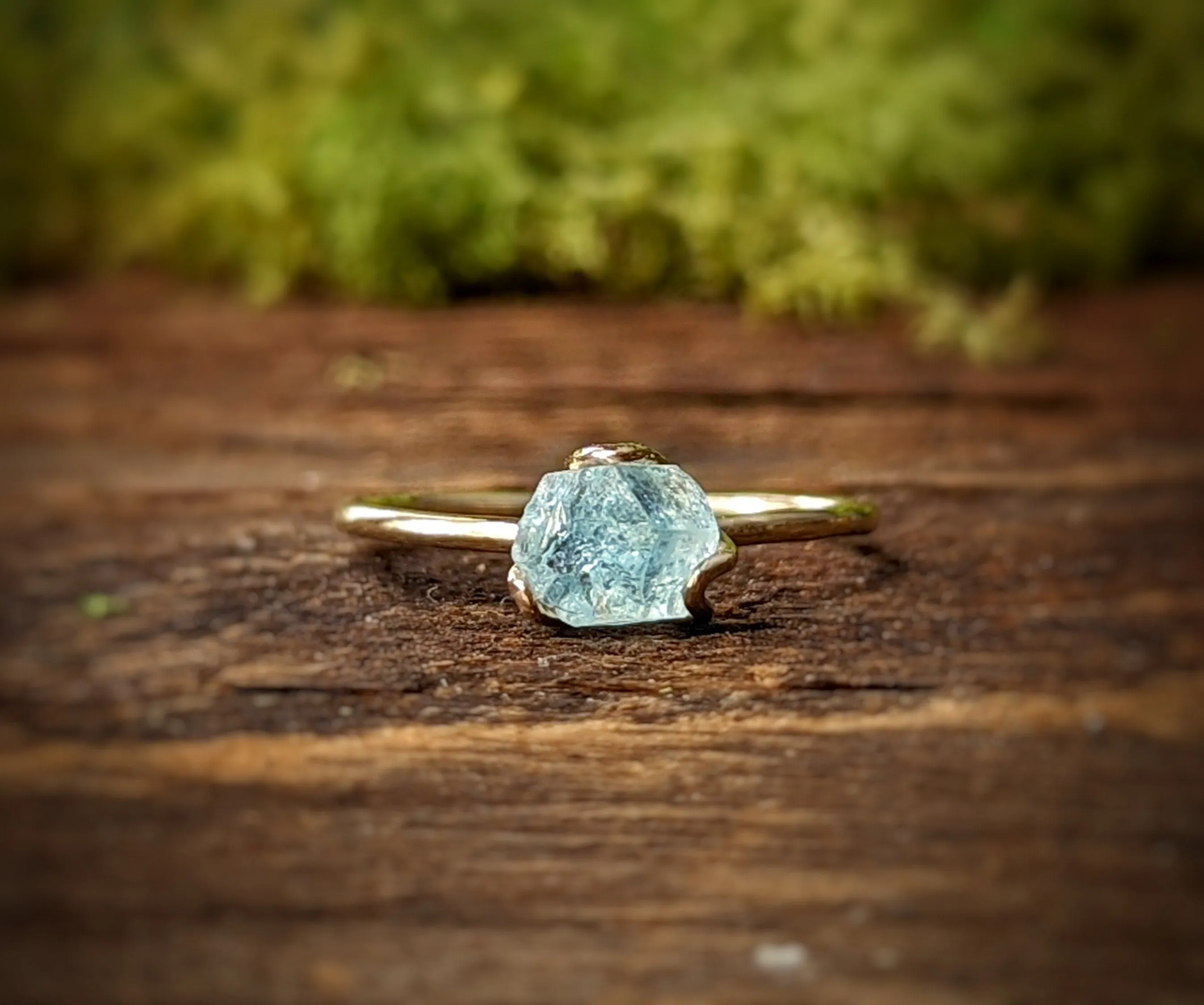 Raw Aquamarine engagement ring