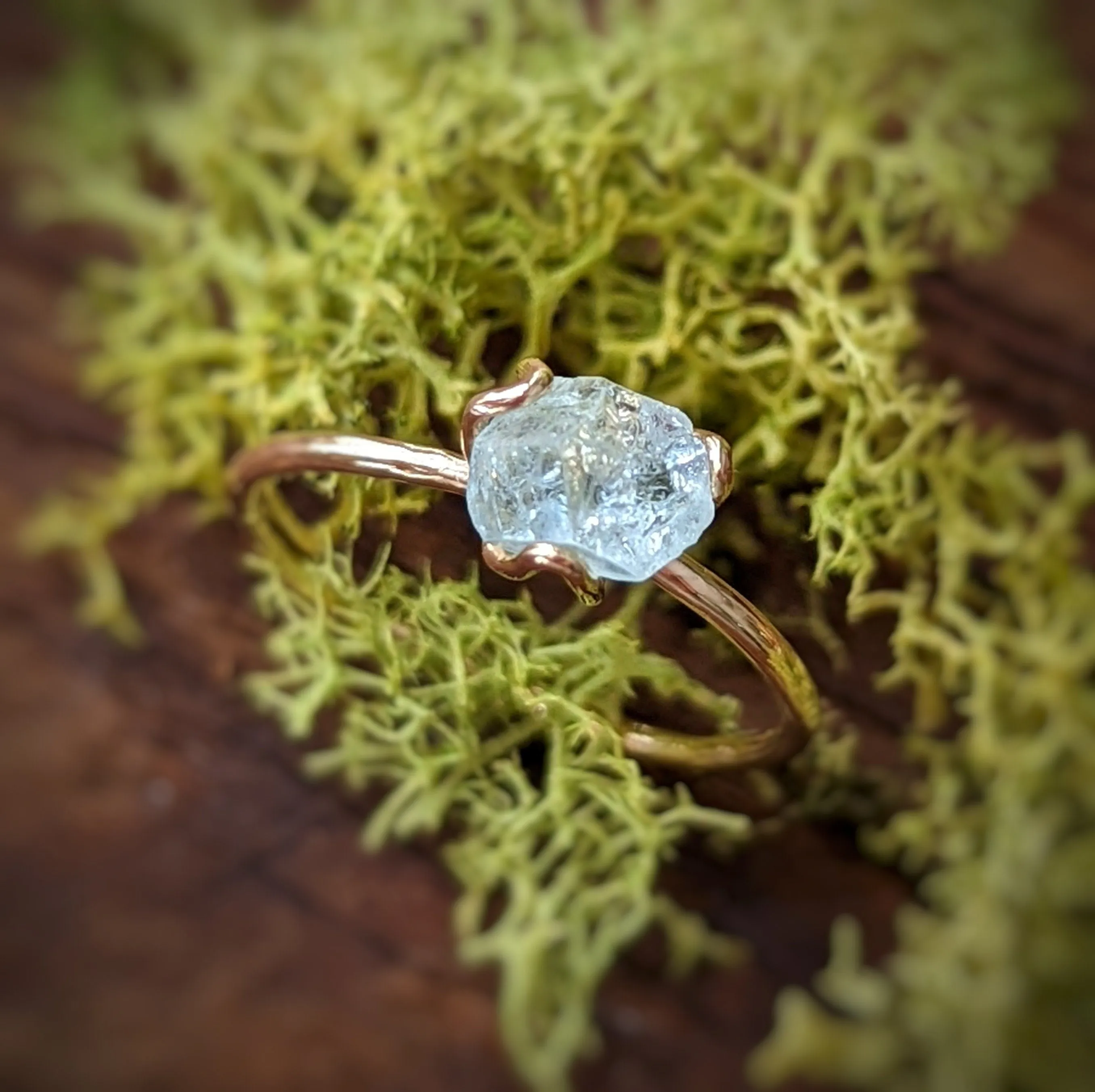 Raw Aquamarine engagement ring