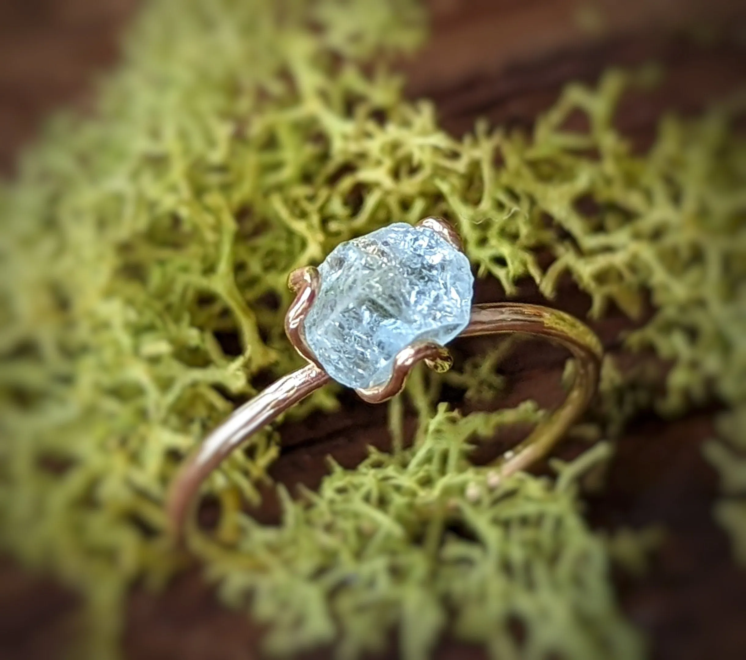 Raw Aquamarine engagement ring