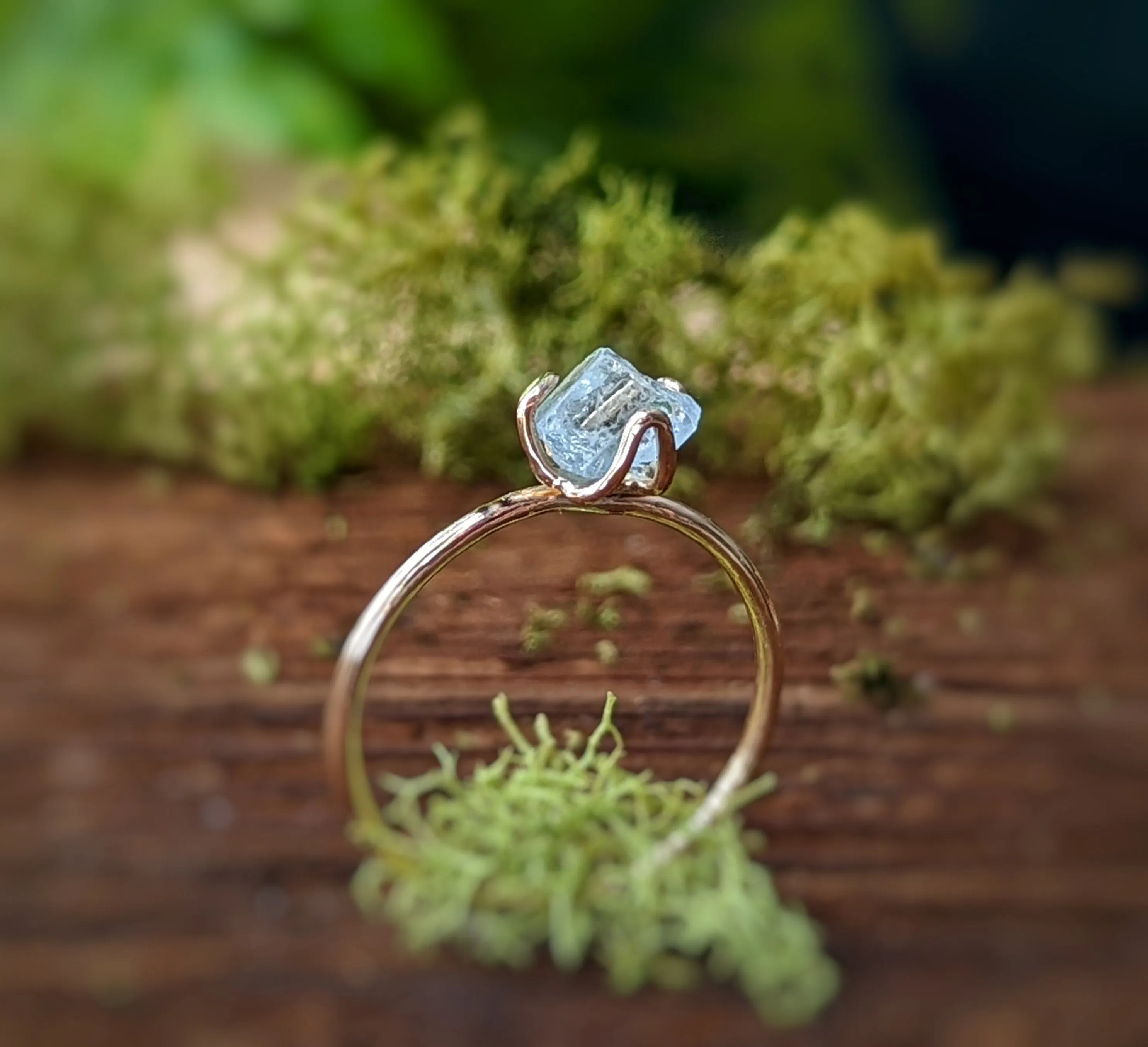 Raw Aquamarine engagement ring