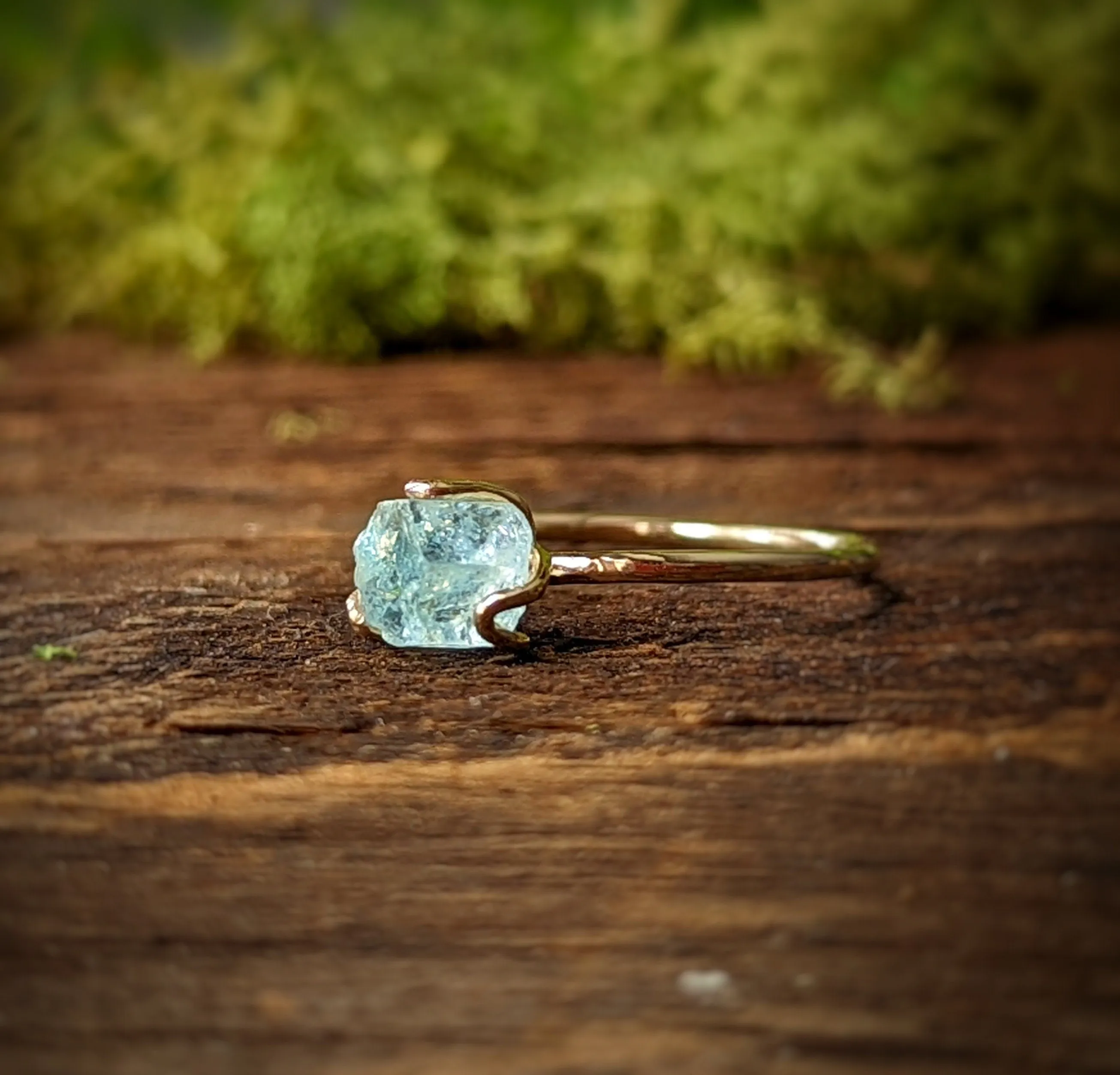 Raw Aquamarine engagement ring