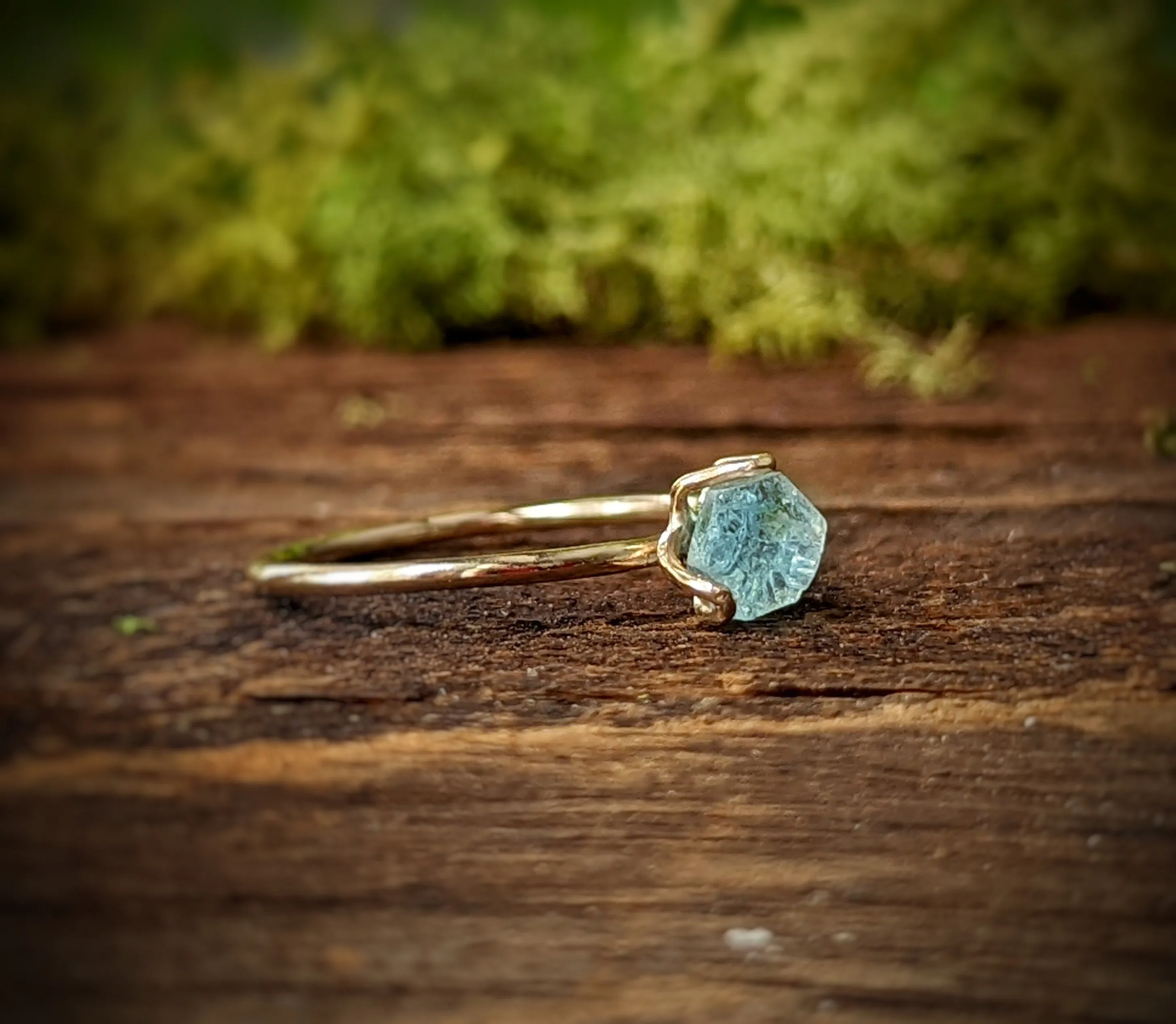 Raw Aquamarine engagement ring