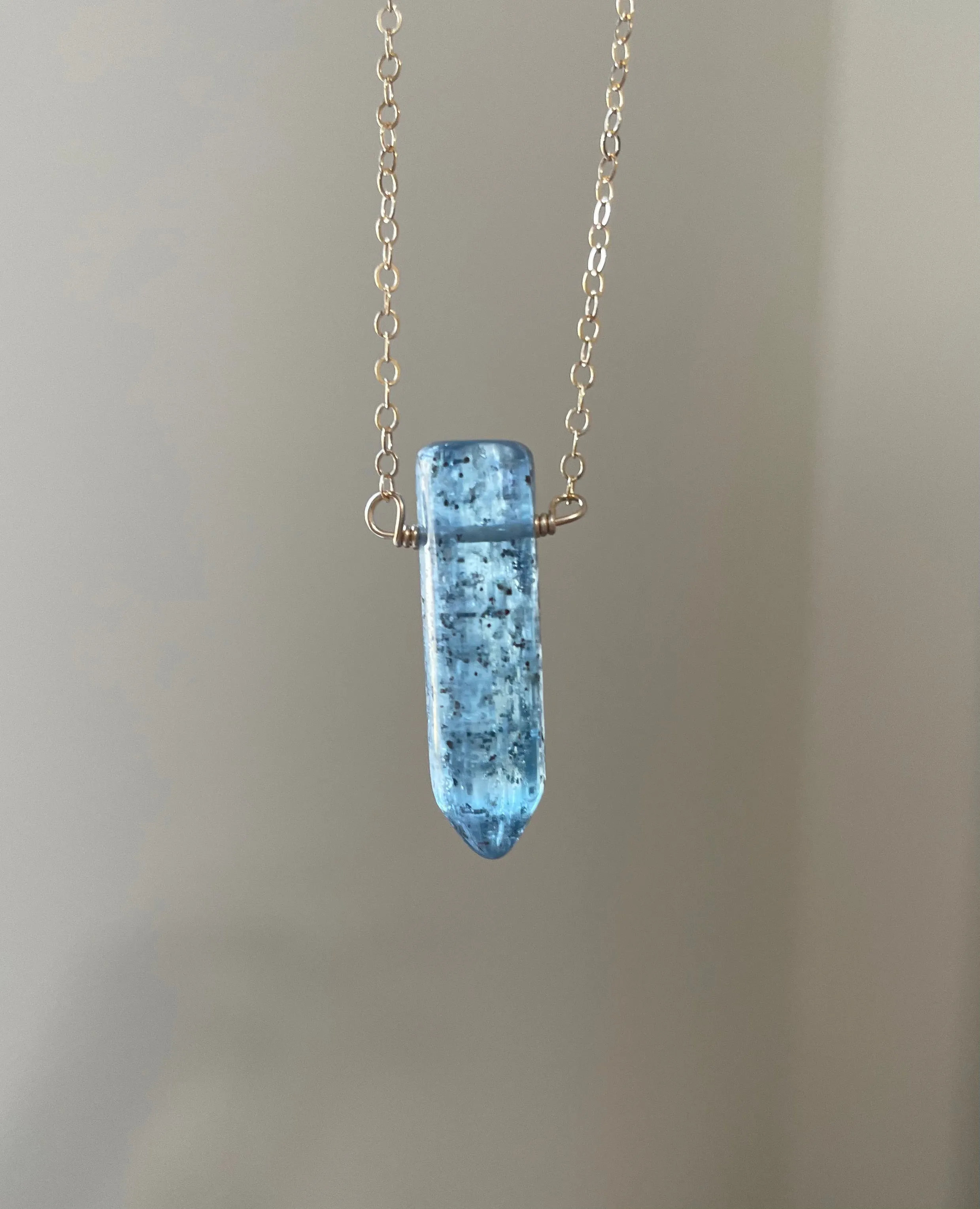 Raw Kyanite Gemstone Crystal Point Necklace