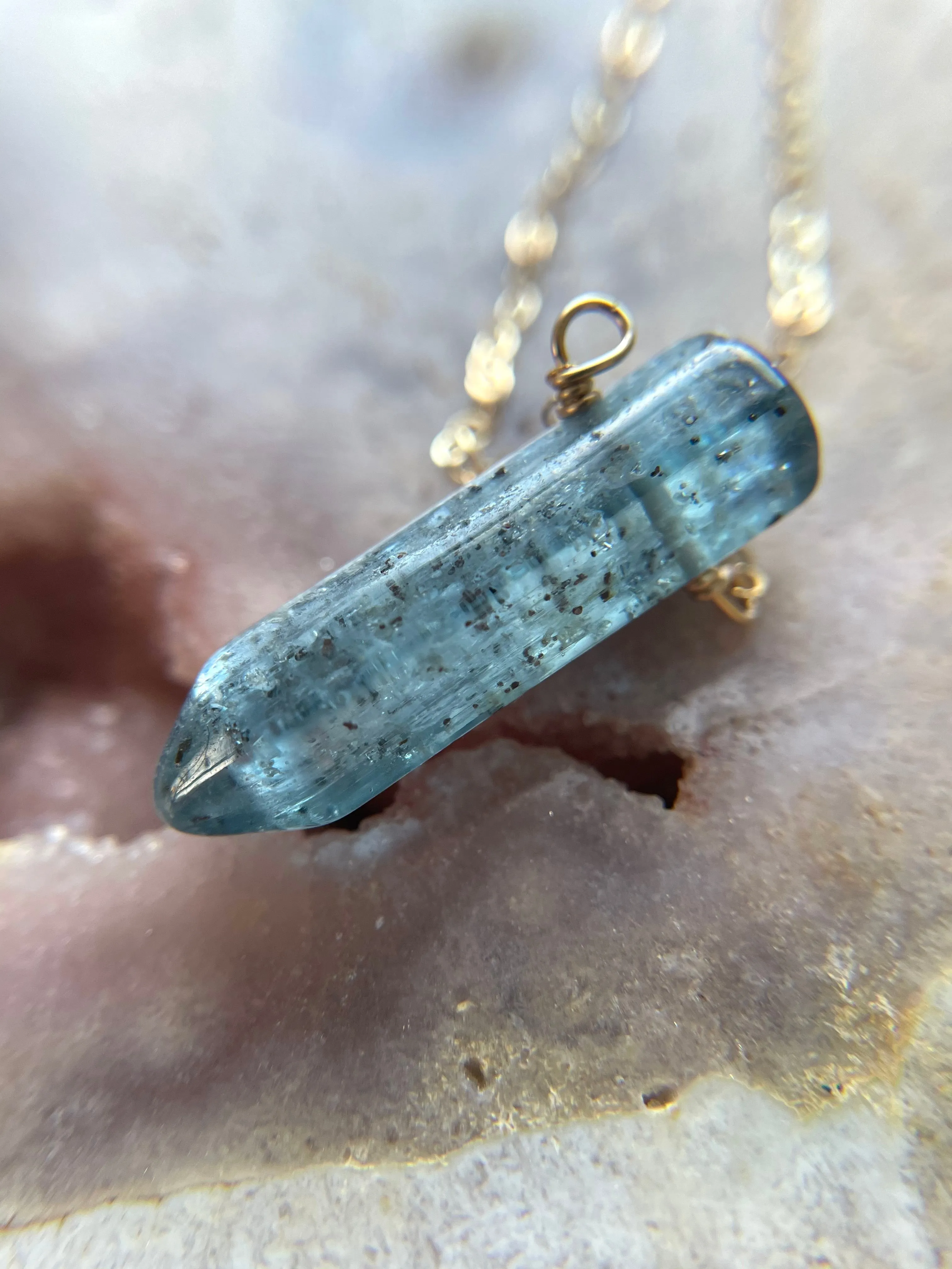 Raw Kyanite Gemstone Crystal Point Necklace