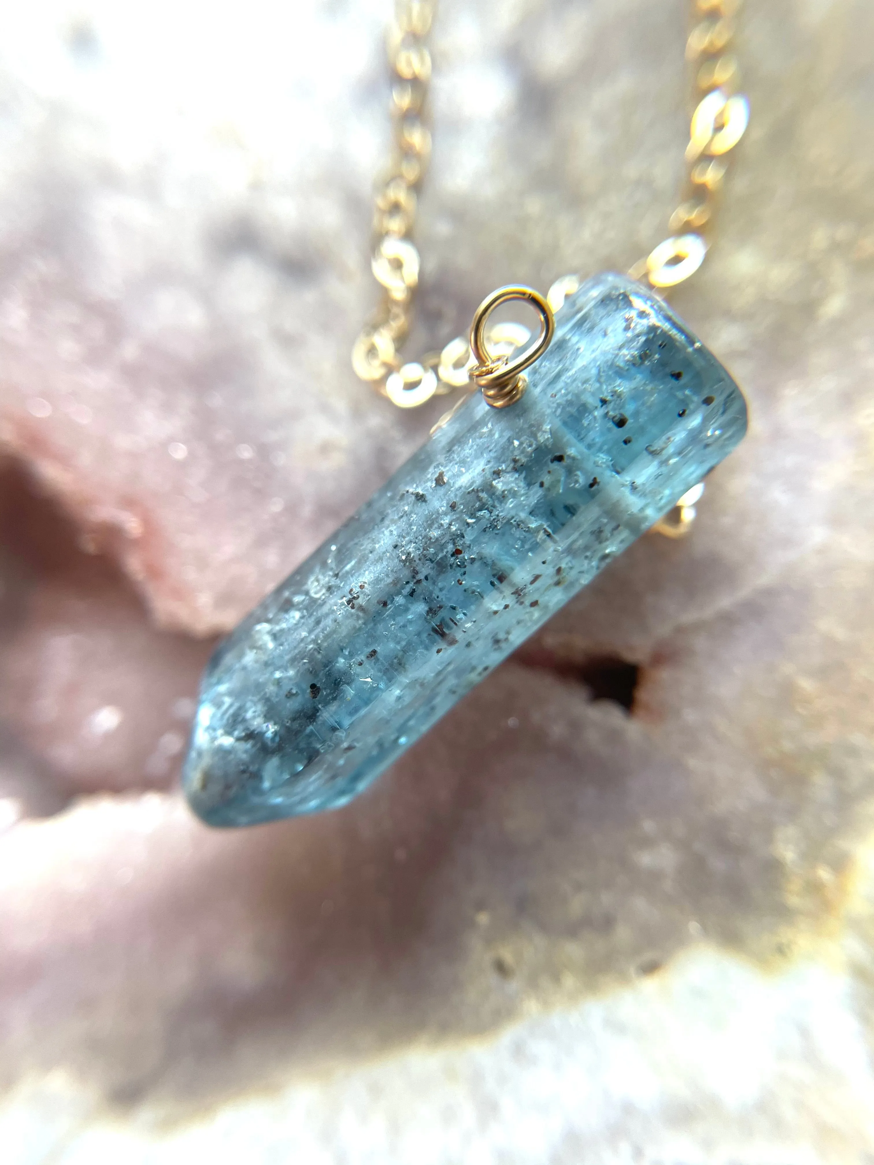 Raw Kyanite Gemstone Crystal Point Necklace