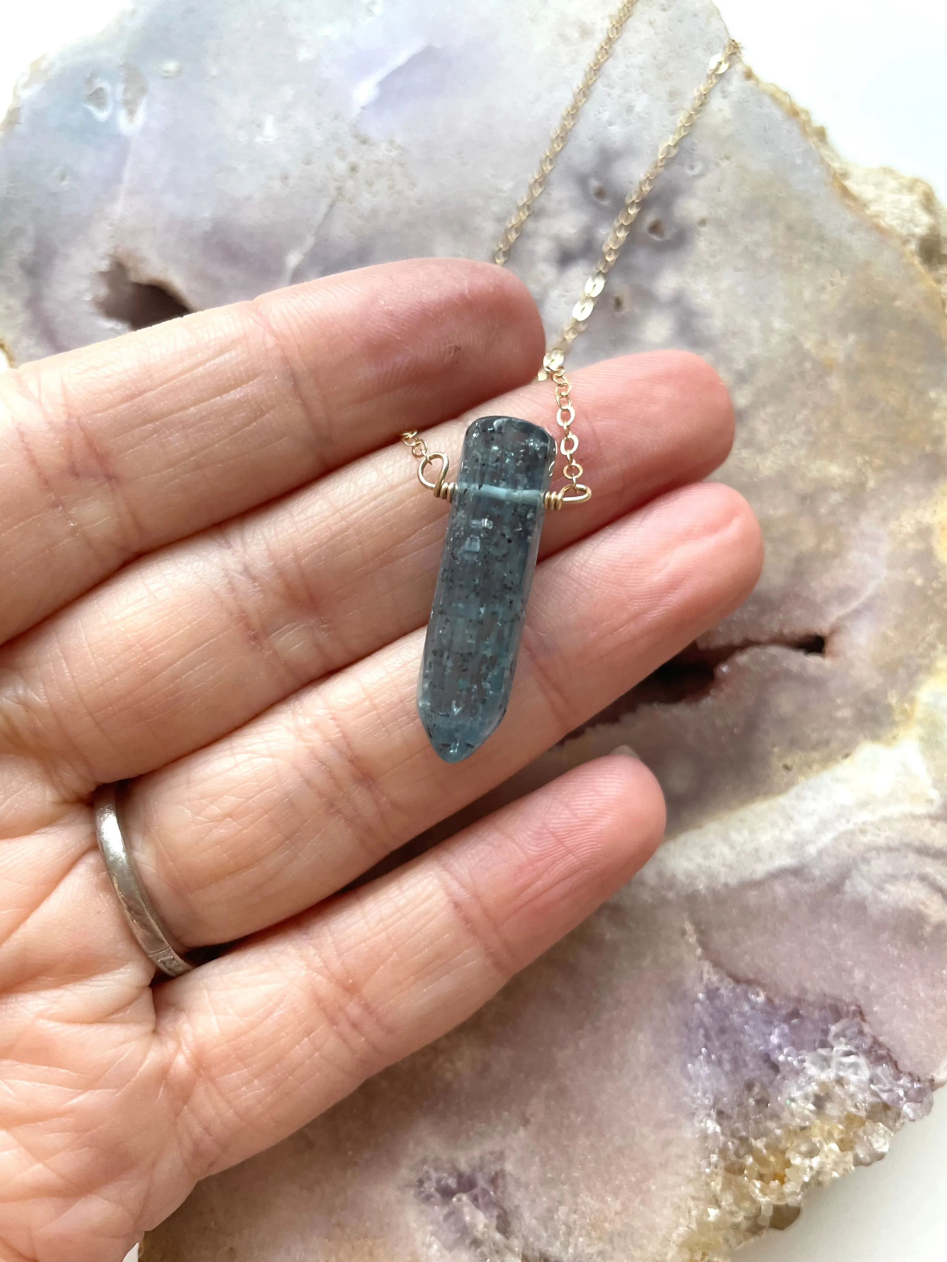 Raw Kyanite Gemstone Crystal Point Necklace