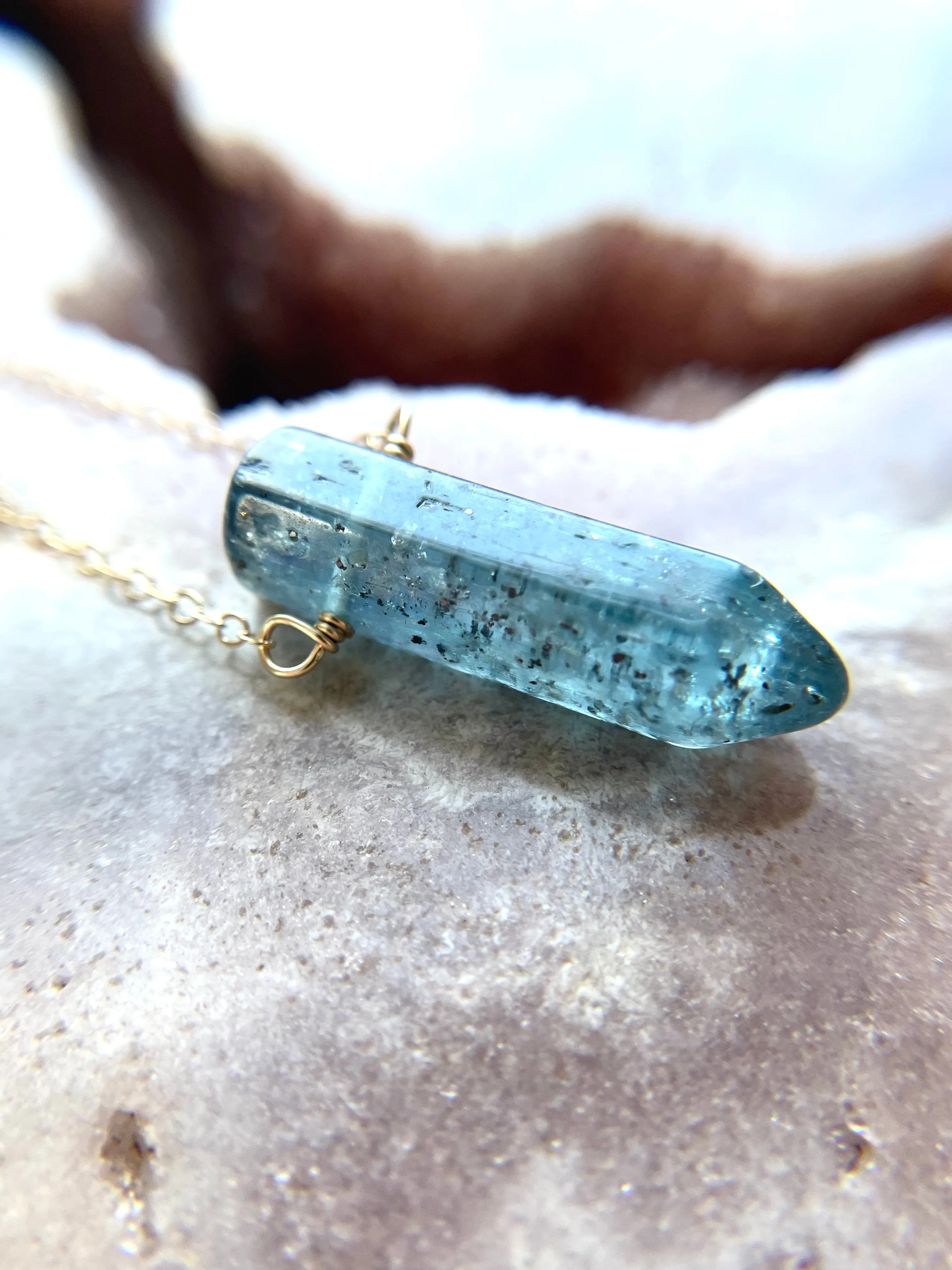 Raw Kyanite Gemstone Crystal Point Necklace