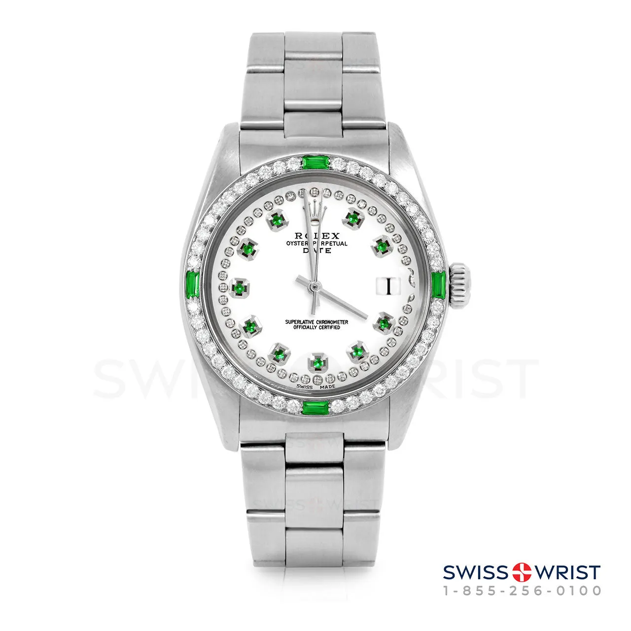 Rolex Date 34mm | 1500-SS-WHT-STRE-4EMD-OYS