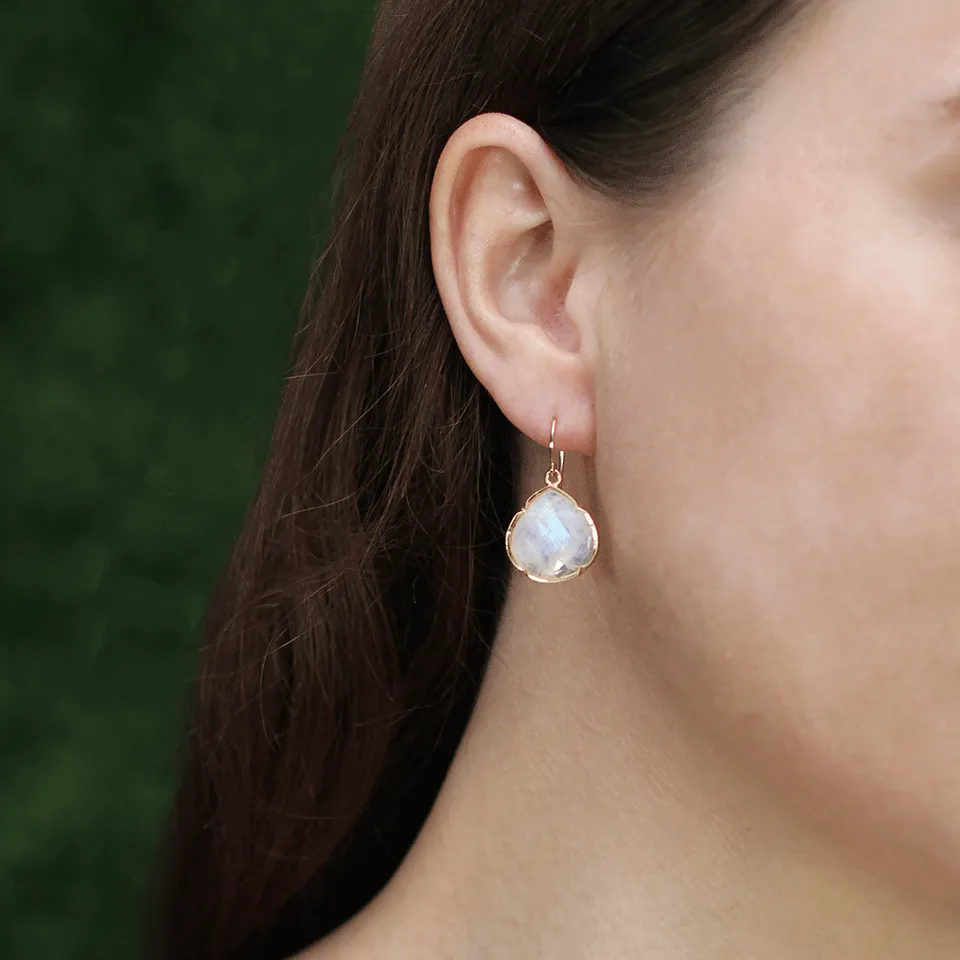 Rose Cut Rainbow Moonstone Earrings