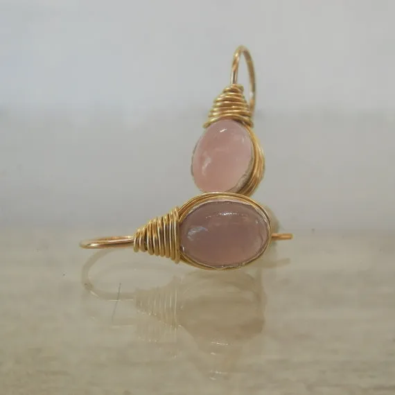 Rose Quartz Wire Wrapped Earrings