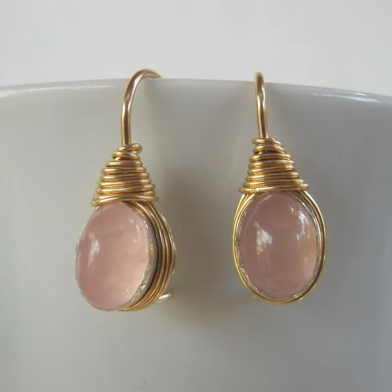 Rose Quartz Wire Wrapped Earrings
