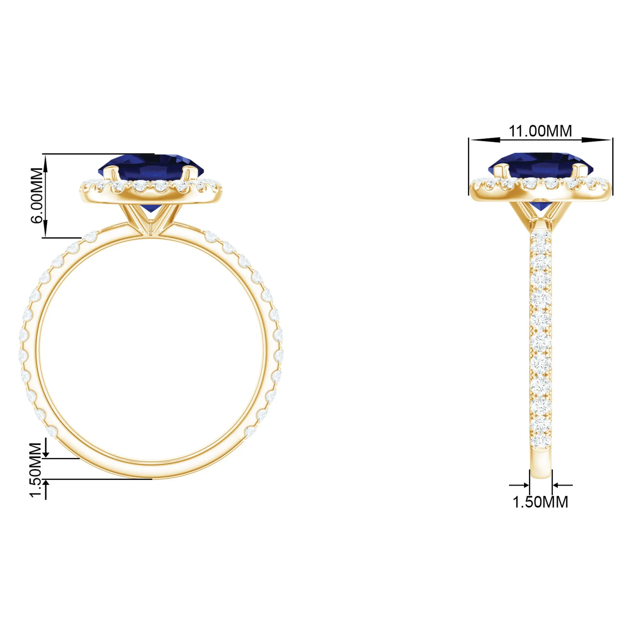 Round Created Blue Sapphire Classic Halo Engagement Ring with Diamond