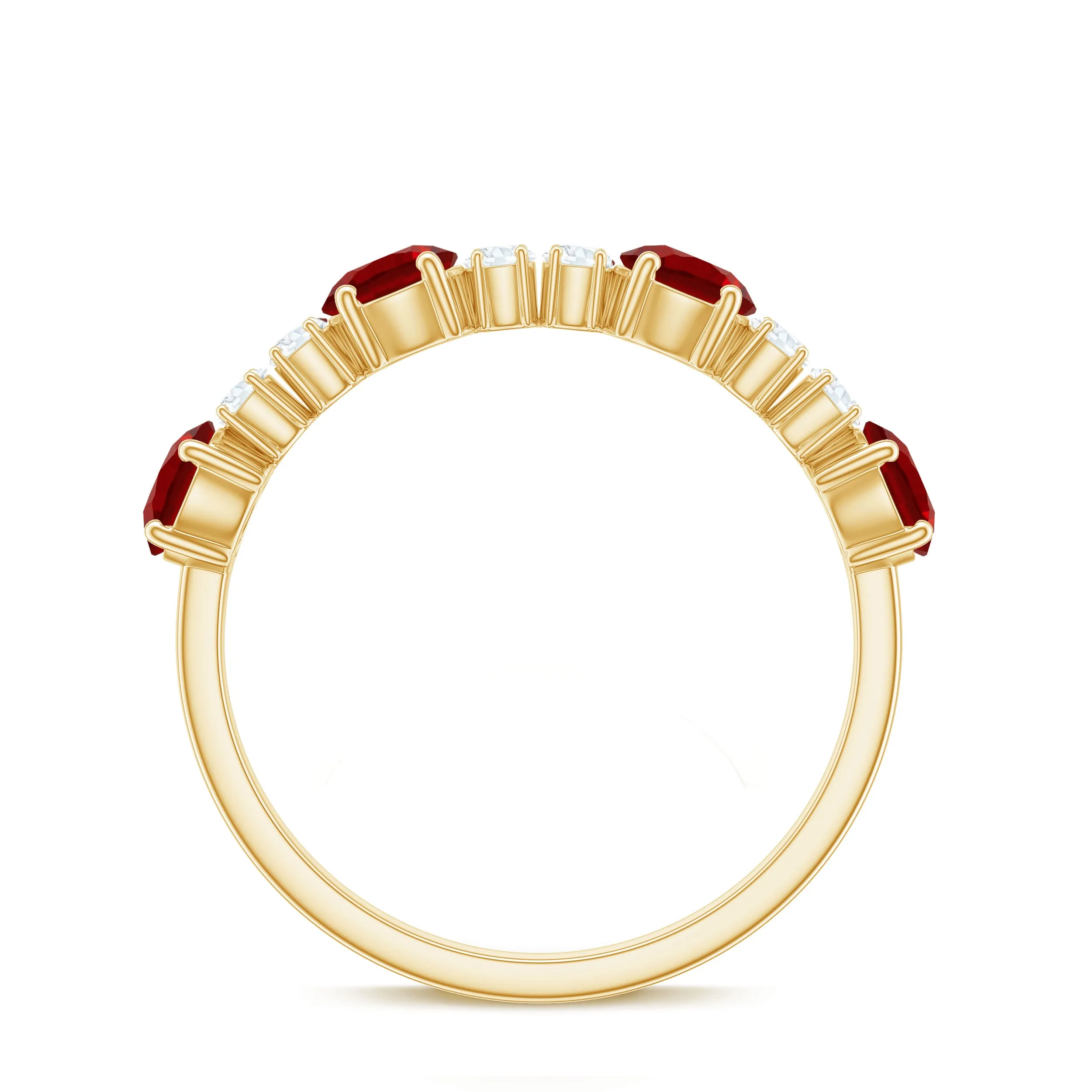 Round Created Ruby and Diamond Alternate Half Eternity Ring