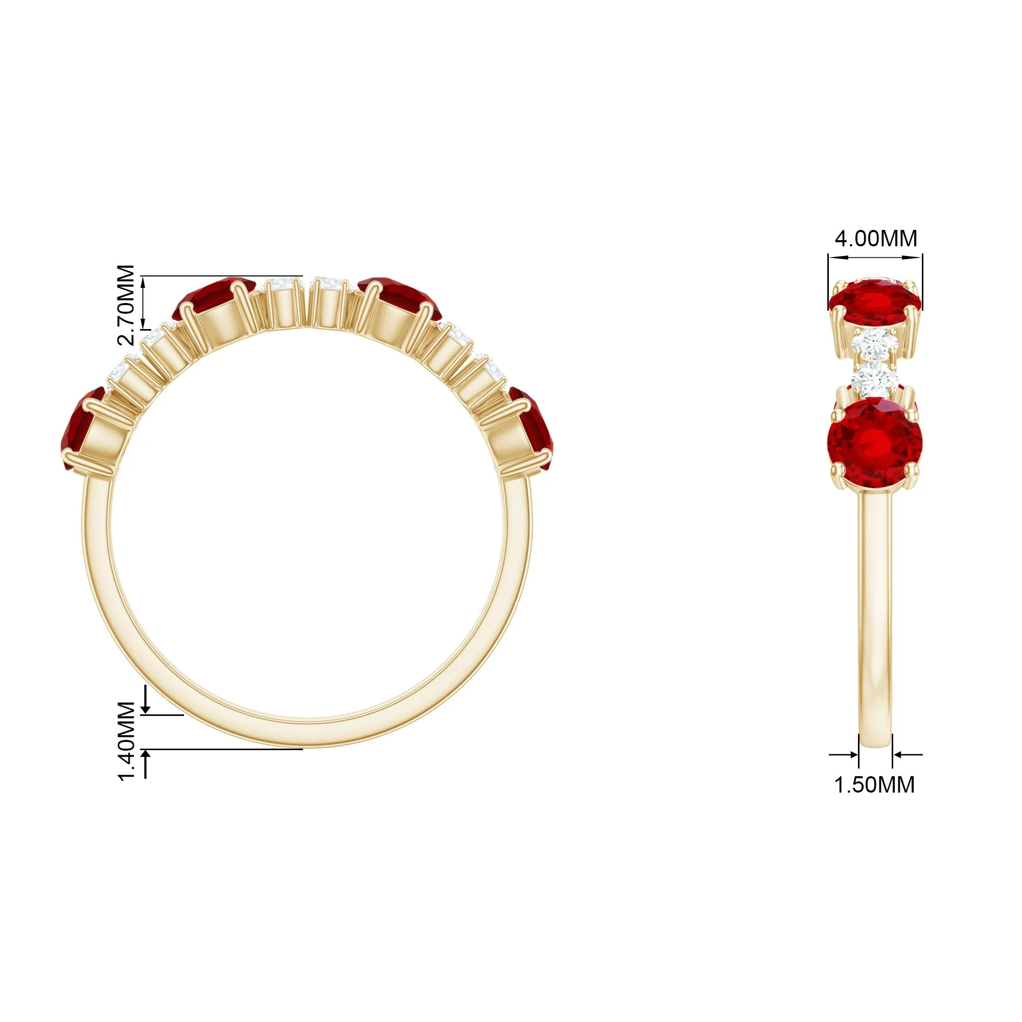 Round Created Ruby and Diamond Alternate Half Eternity Ring