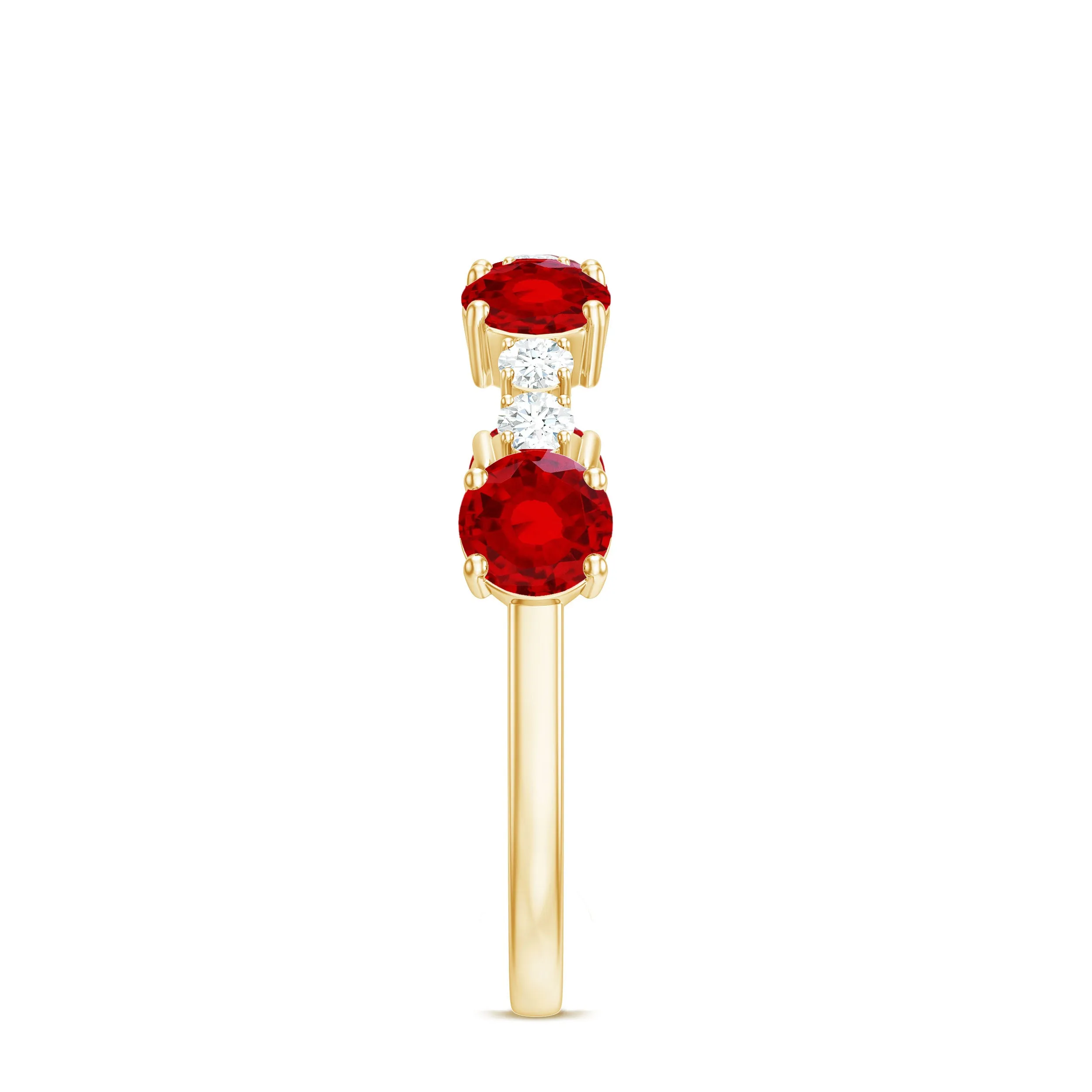 Round Created Ruby and Diamond Alternate Half Eternity Ring