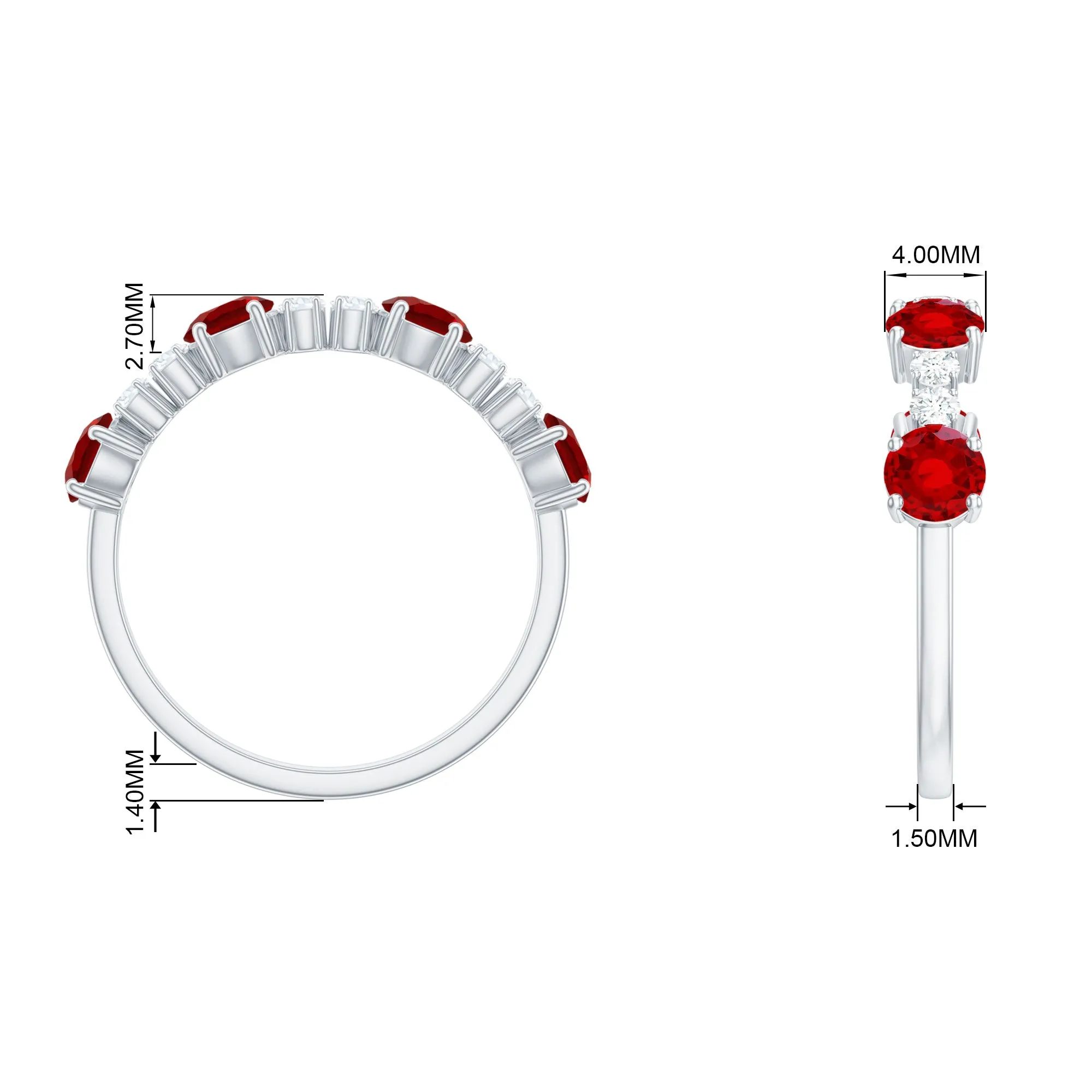 Round Created Ruby and Diamond Alternate Half Eternity Ring