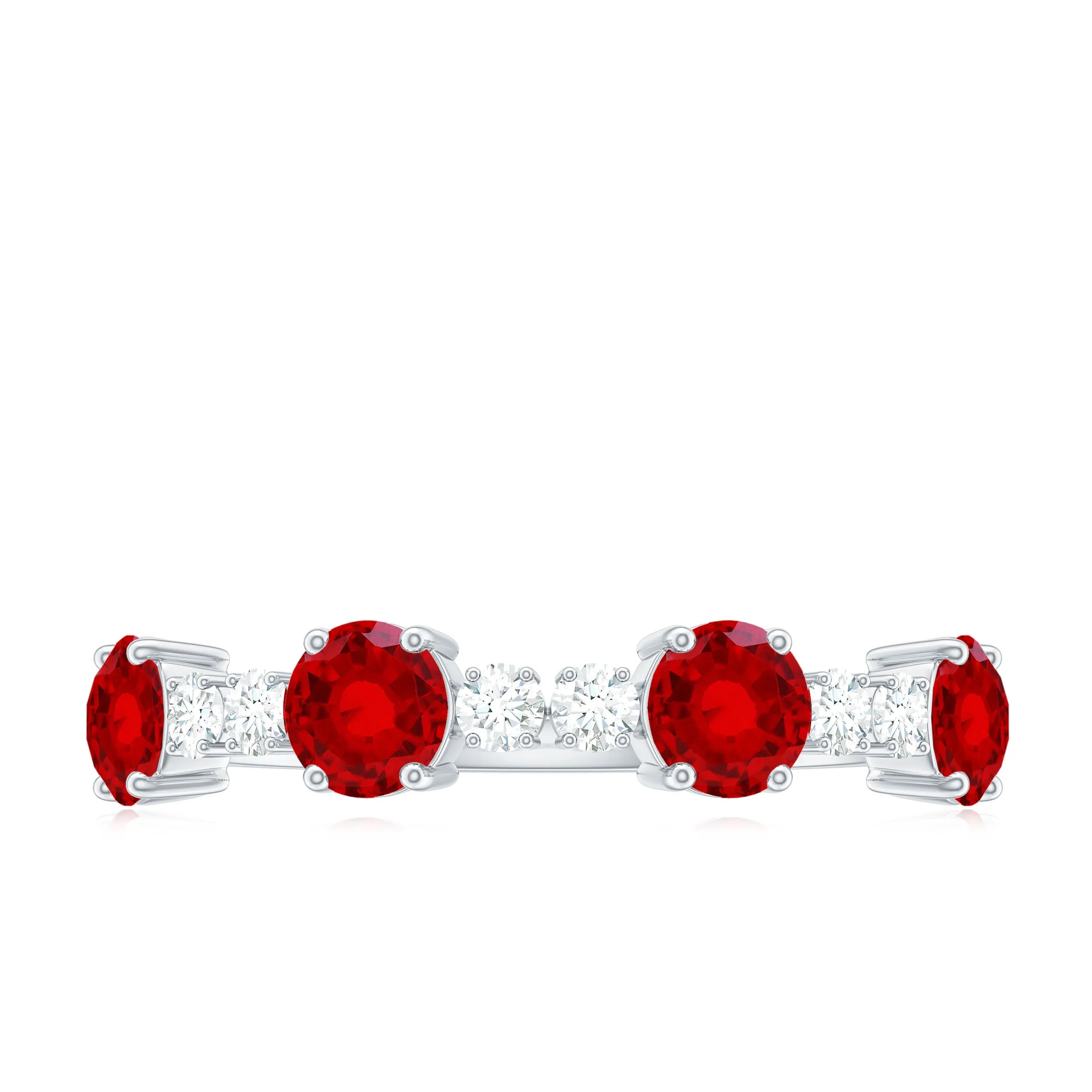Round Created Ruby and Diamond Alternate Half Eternity Ring