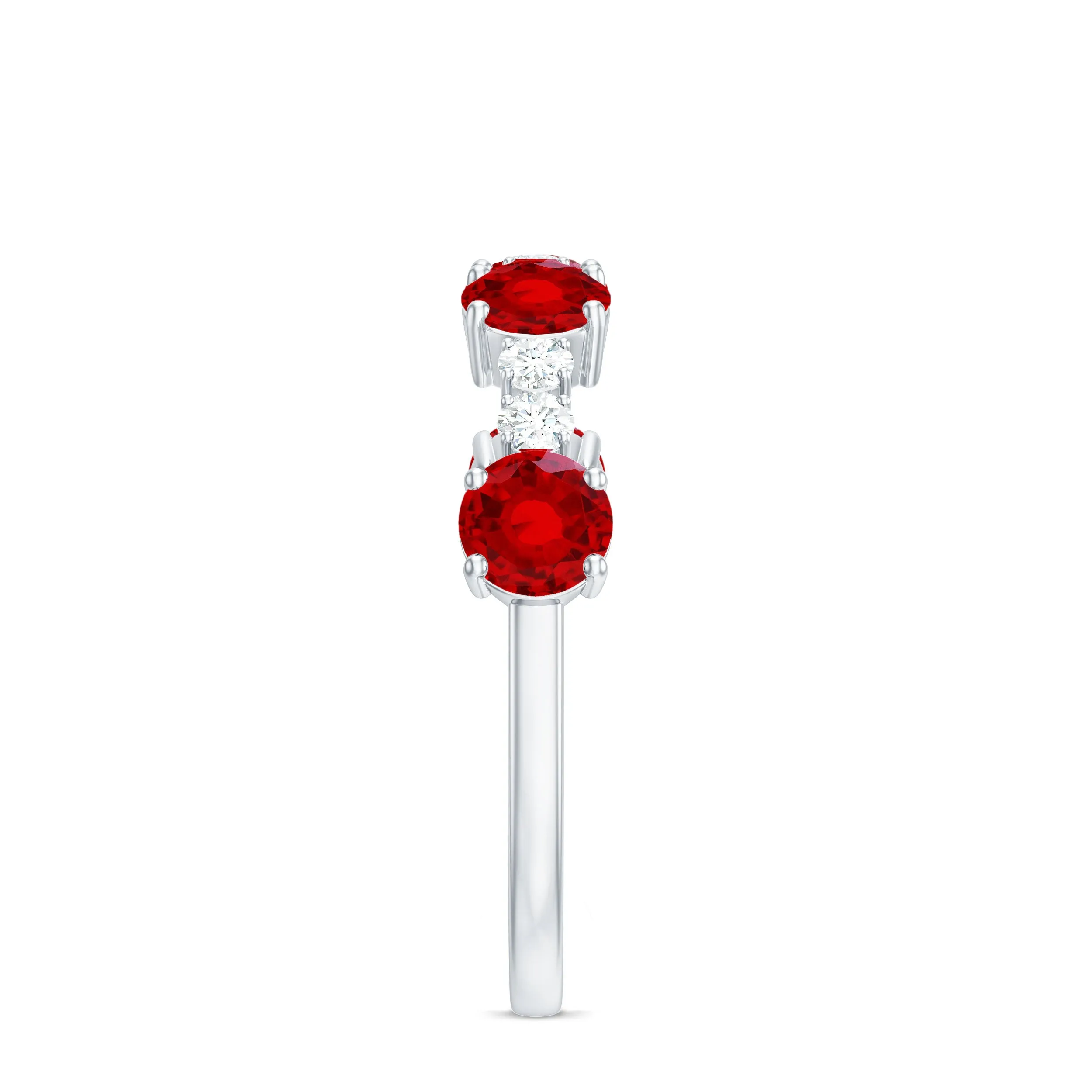 Round Created Ruby and Diamond Alternate Half Eternity Ring