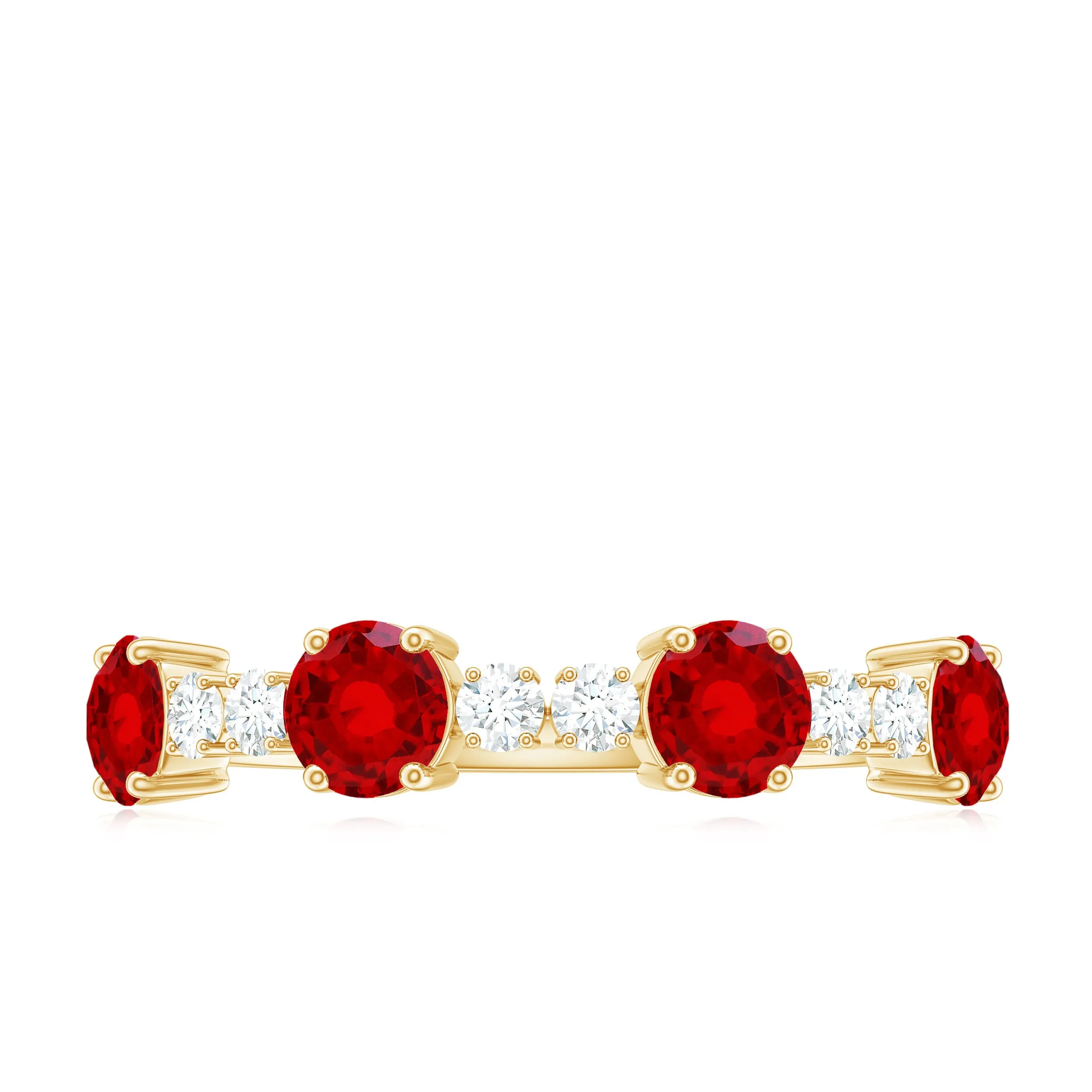 Round Created Ruby and Diamond Alternate Half Eternity Ring