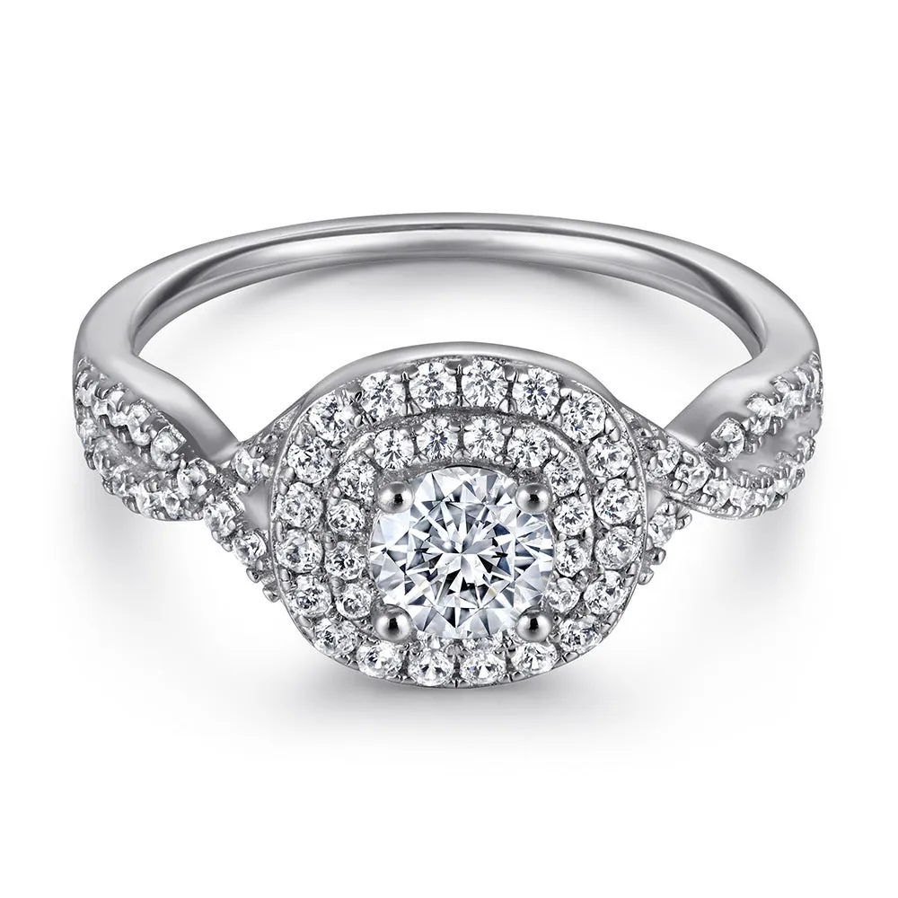 Round Cut Double Halo Engagement & Wedding 3 PCs Bridal Set Rings