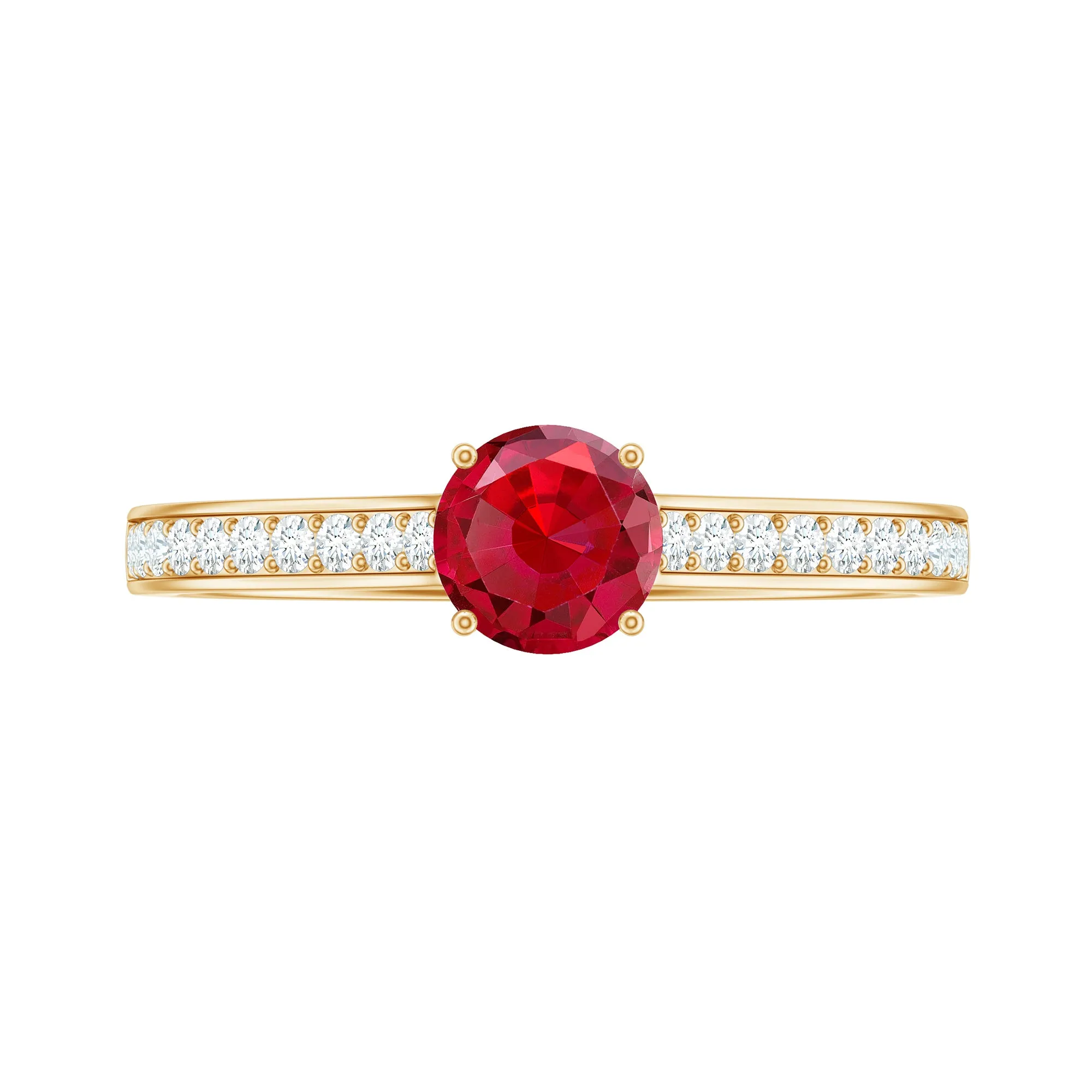 Round Lab Grown Ruby Solitaire Engagement Ring with Diamond Side Stones
