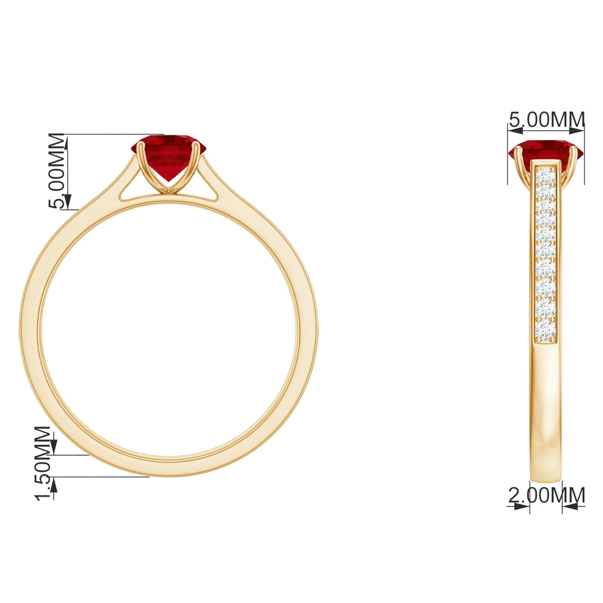 Round Lab Grown Ruby Solitaire Engagement Ring with Diamond Side Stones