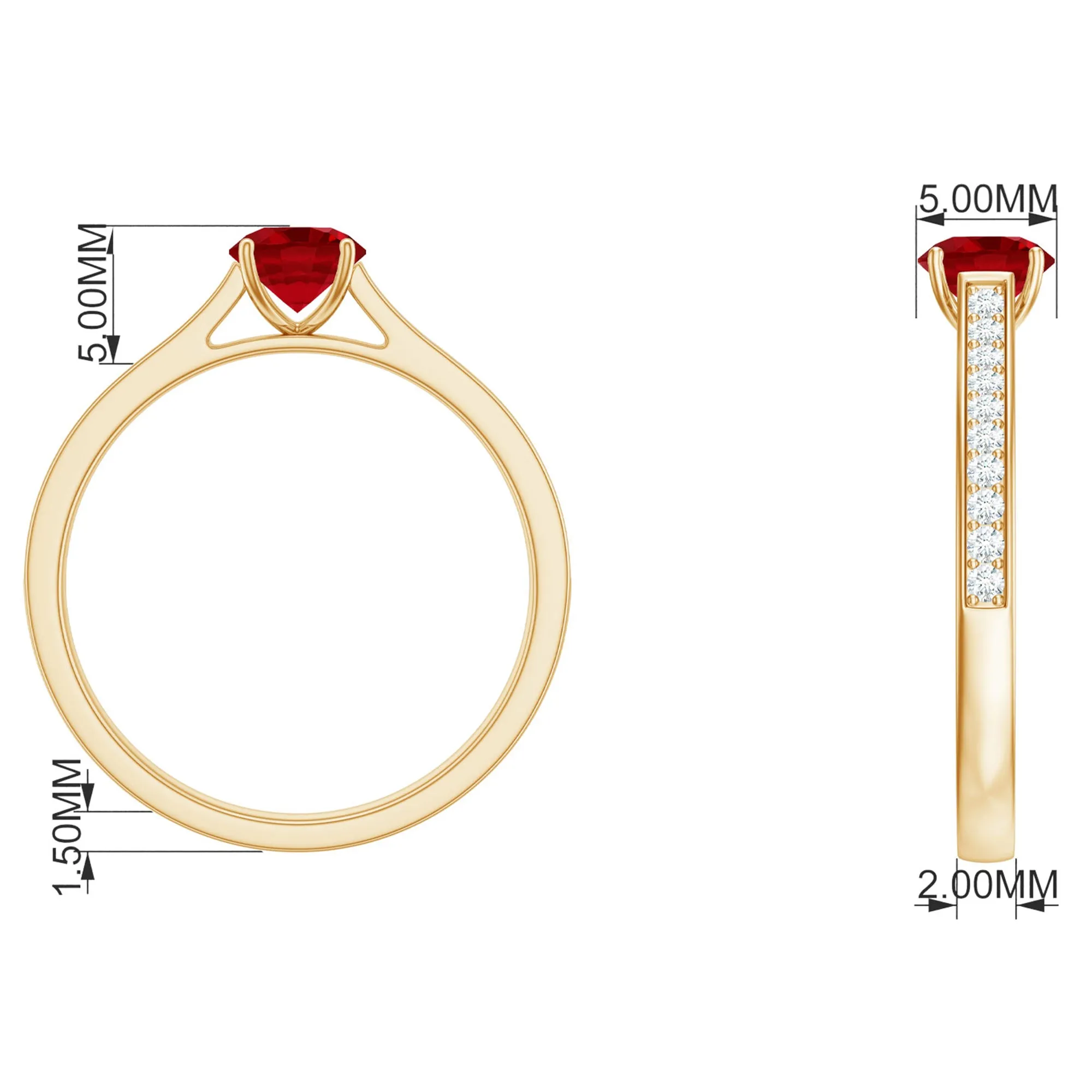 Round Lab Grown Ruby Solitaire Engagement Ring with Diamond Side Stones