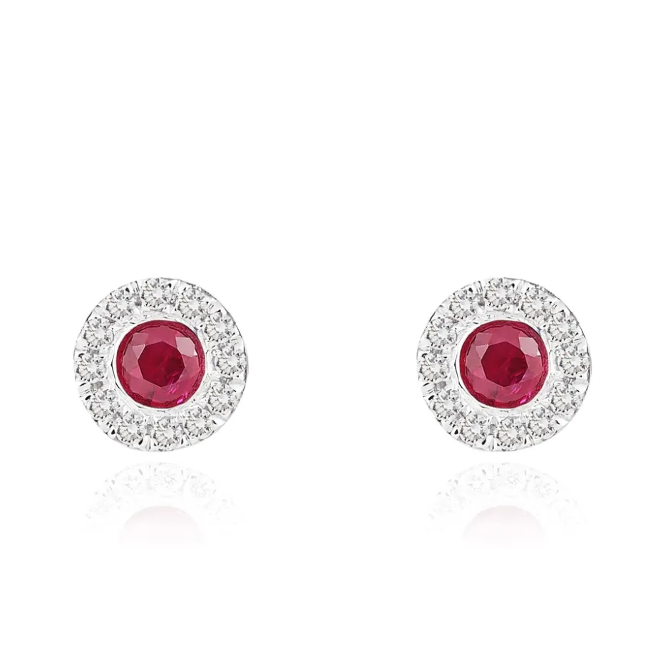 Round Ruby and Diamond Stud Earrings