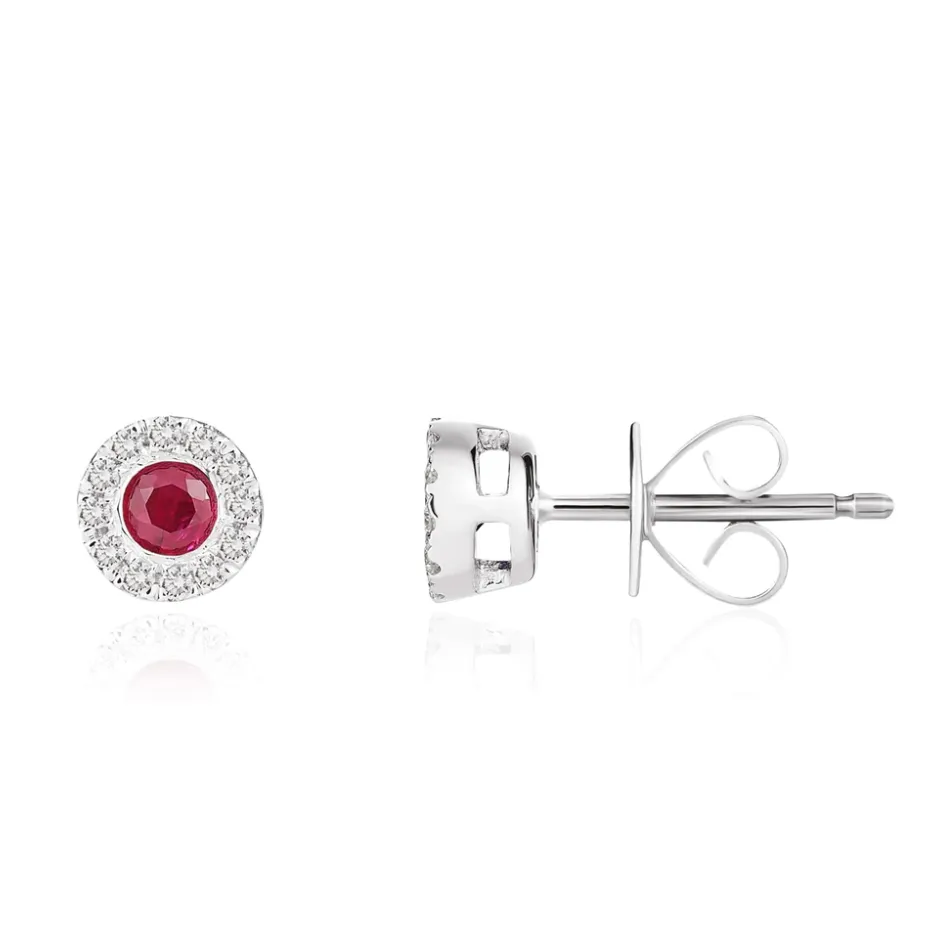 Round Ruby and Diamond Stud Earrings