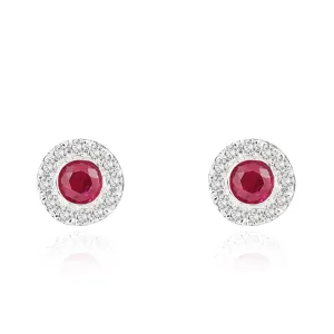 Round Ruby and Diamond Stud Earrings