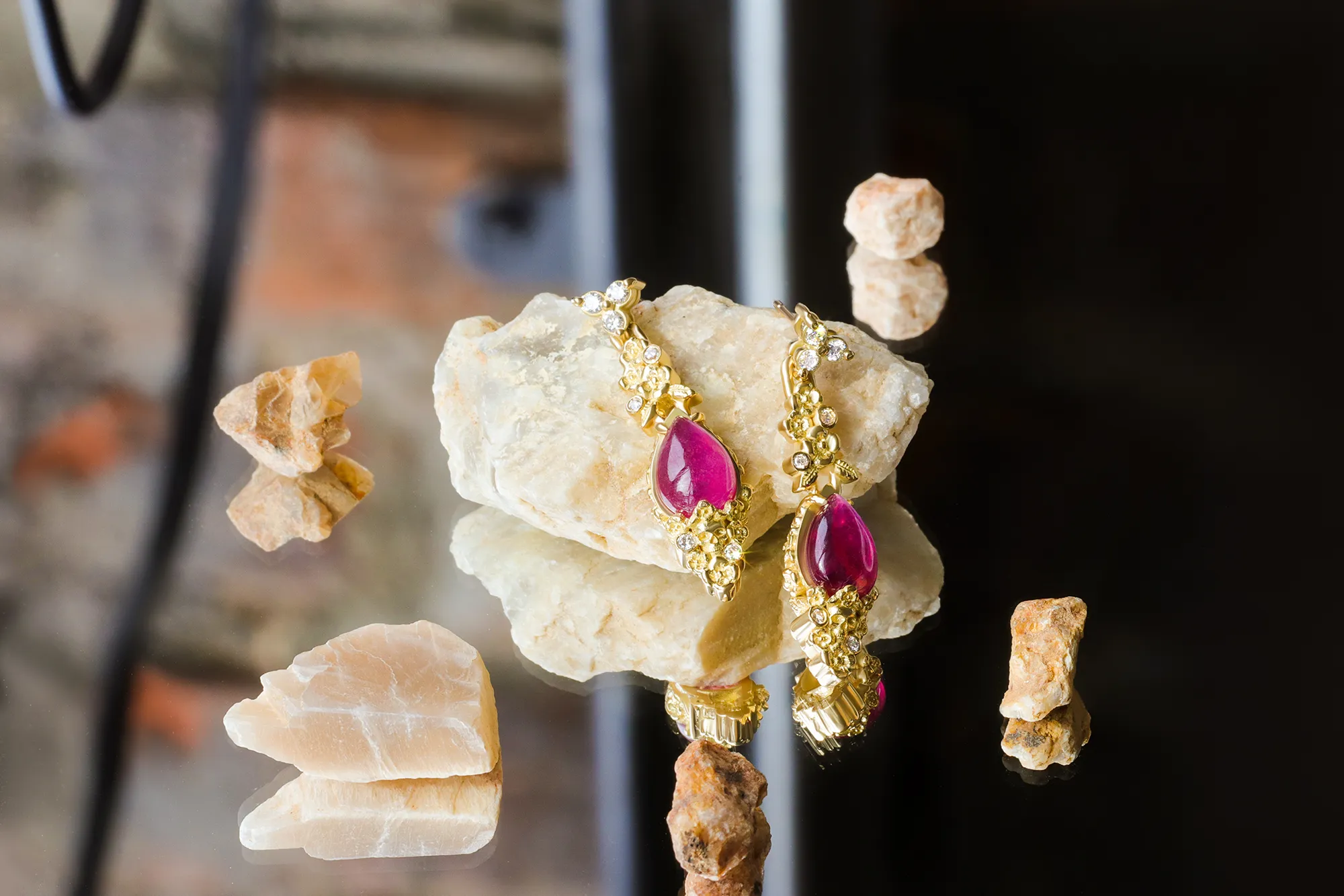 Ruby Skull Drops / Earrings
