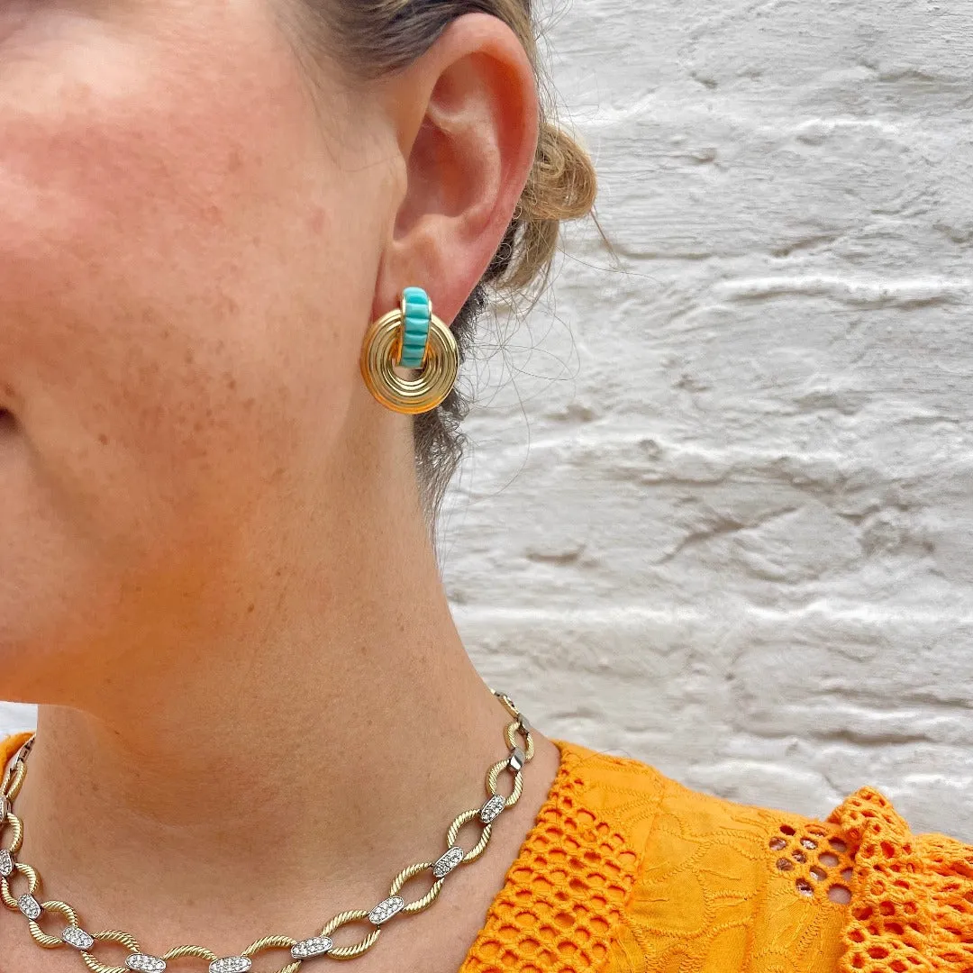 Seaman Schepps Turquoise & White Ceramic Giro Earrings