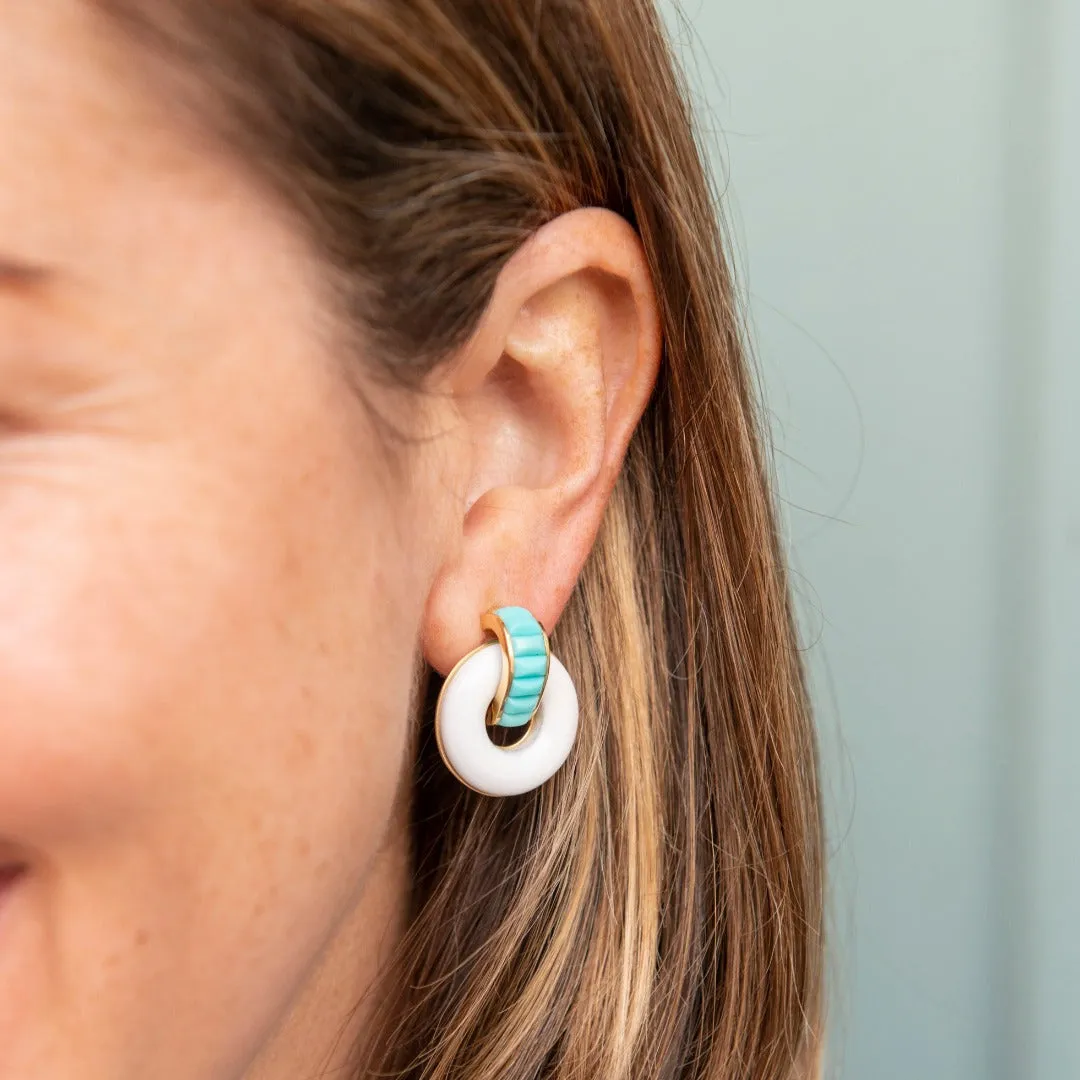 Seaman Schepps Turquoise & White Ceramic Giro Earrings