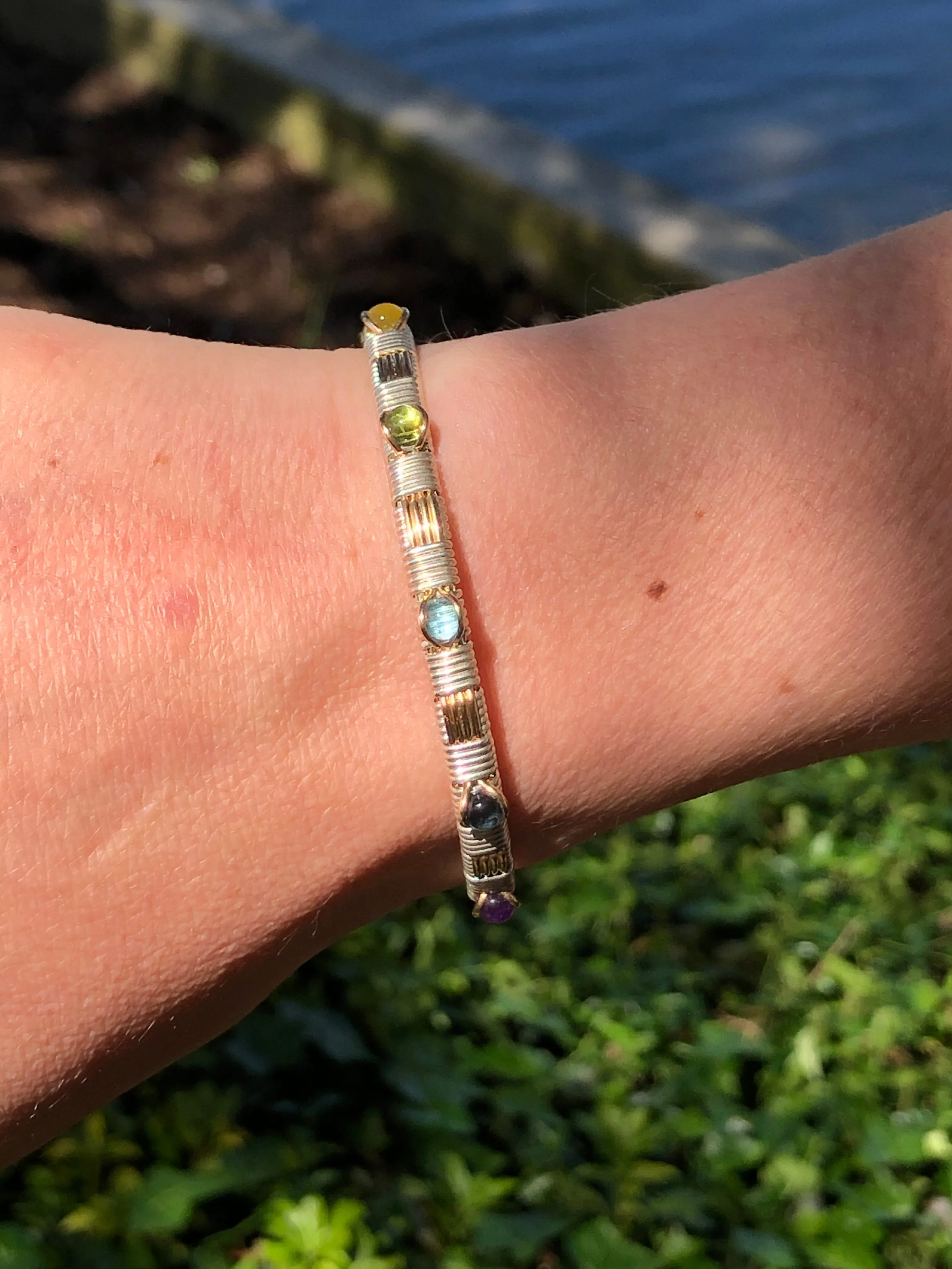 Seven Chakras Gemstone Bangle Bracelet