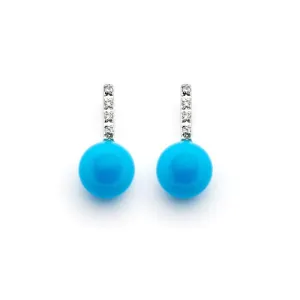 Silver 925 Rhodium Plated Small Clear CZ Dangling Turquoise Stud Earrings