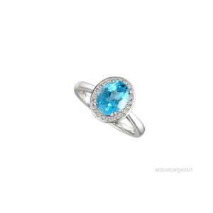 Silver, Blue Topaz and CZ Ring