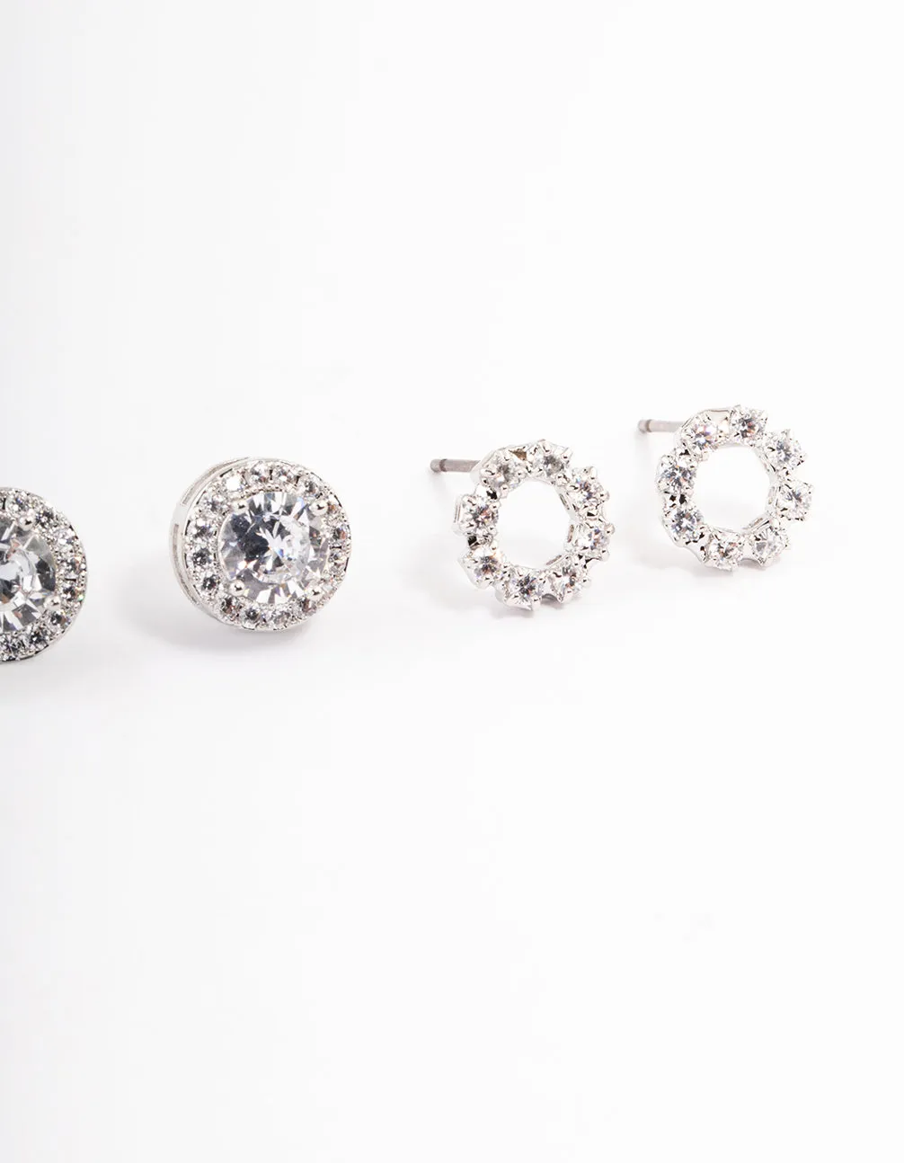 Silver Circle Cubic Zirconia Earrings Pack