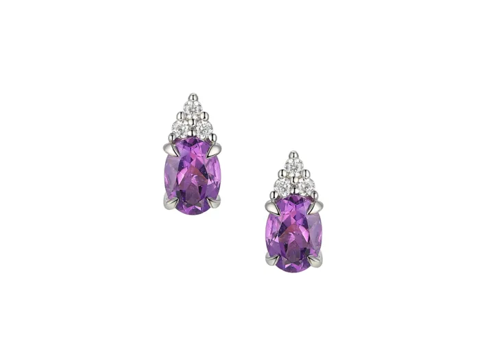Silver Sparkling Amethyst Stud Earrings