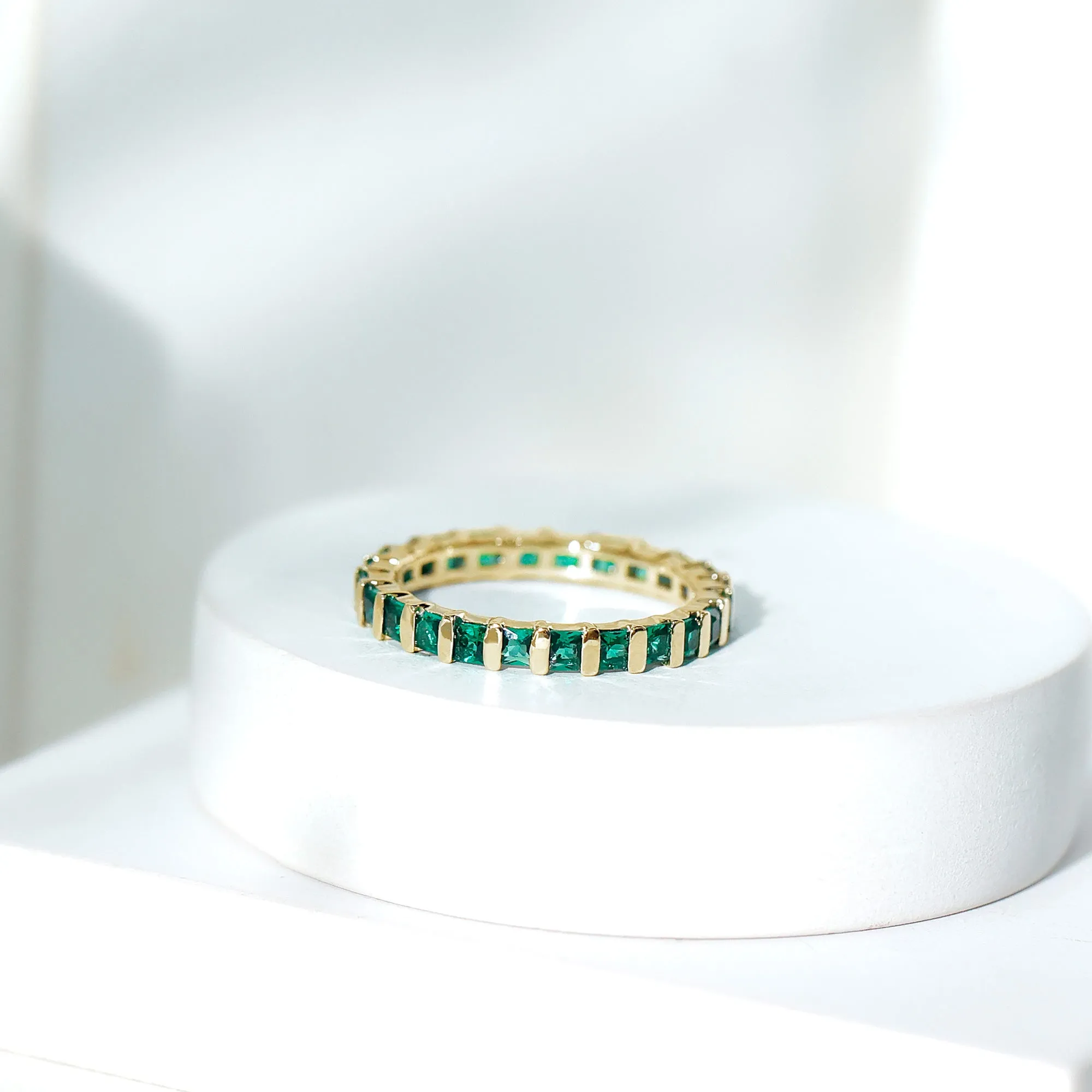 Simple Lab Created Emerald Eternity Wedding Band Ring