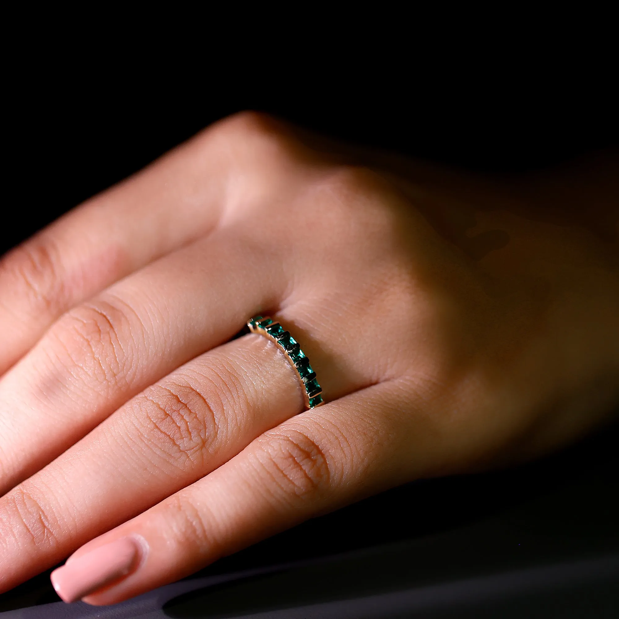 Simple Lab Created Emerald Eternity Wedding Band Ring