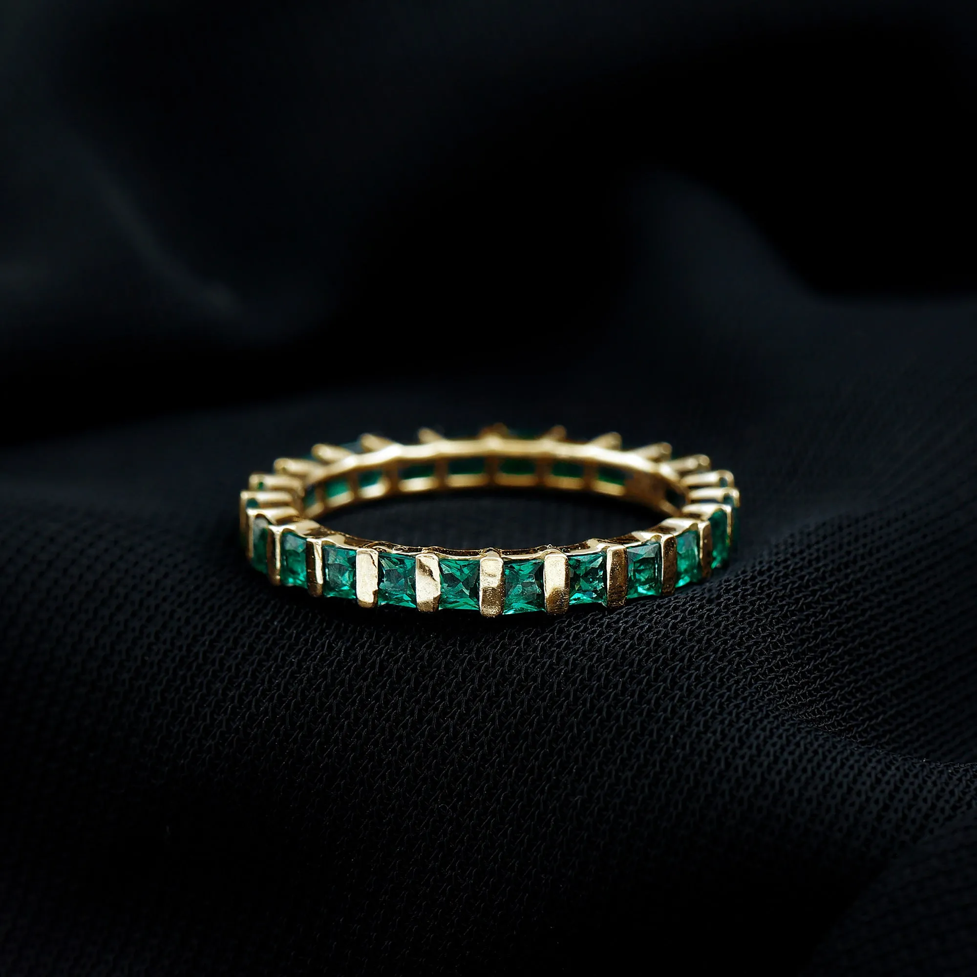 Simple Lab Created Emerald Eternity Wedding Band Ring
