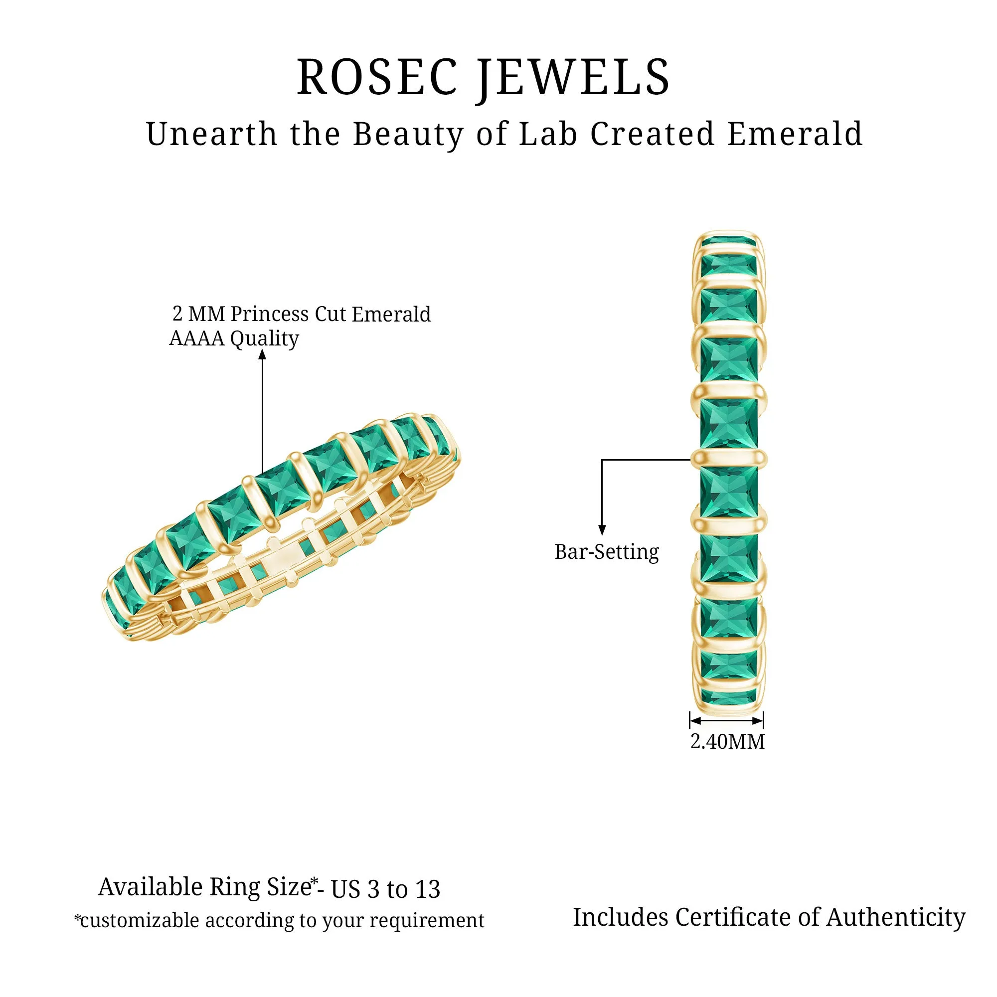 Simple Lab Created Emerald Eternity Wedding Band Ring