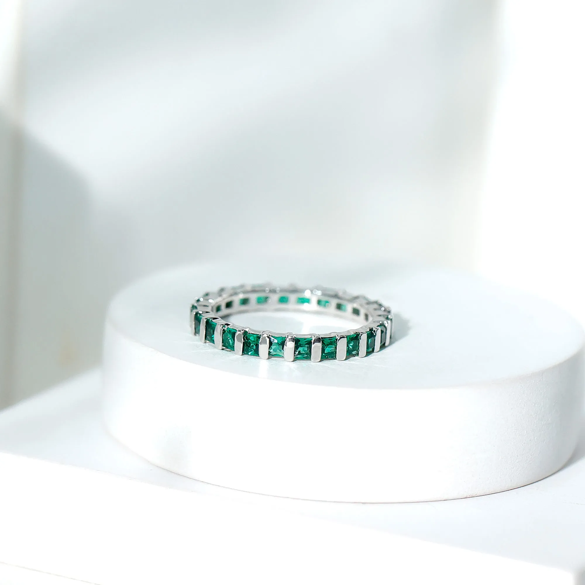 Simple Lab Created Emerald Eternity Wedding Band Ring