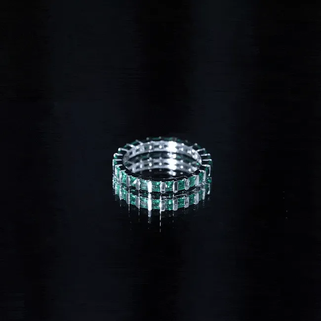 Simple Lab Created Emerald Eternity Wedding Band Ring