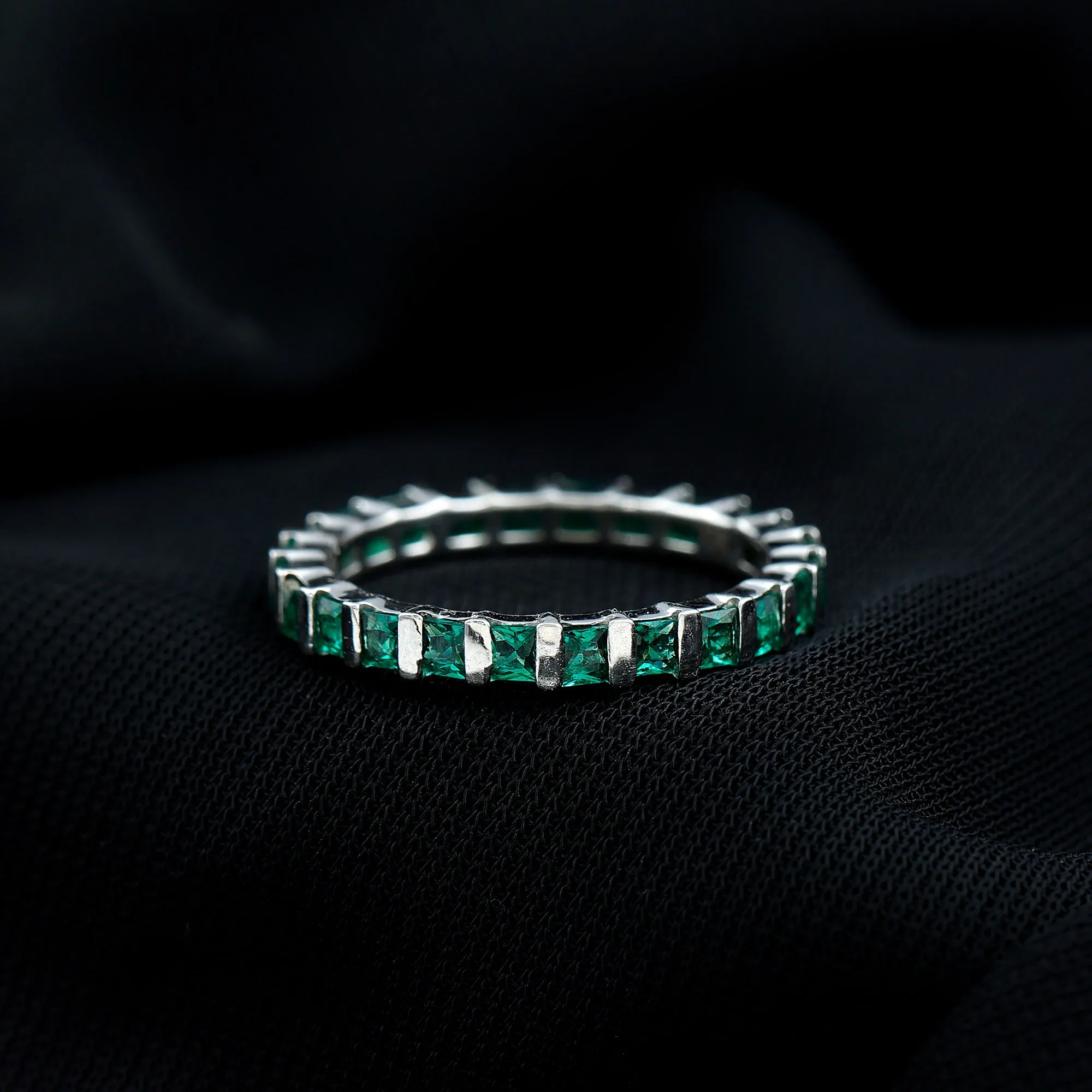 Simple Lab Created Emerald Eternity Wedding Band Ring