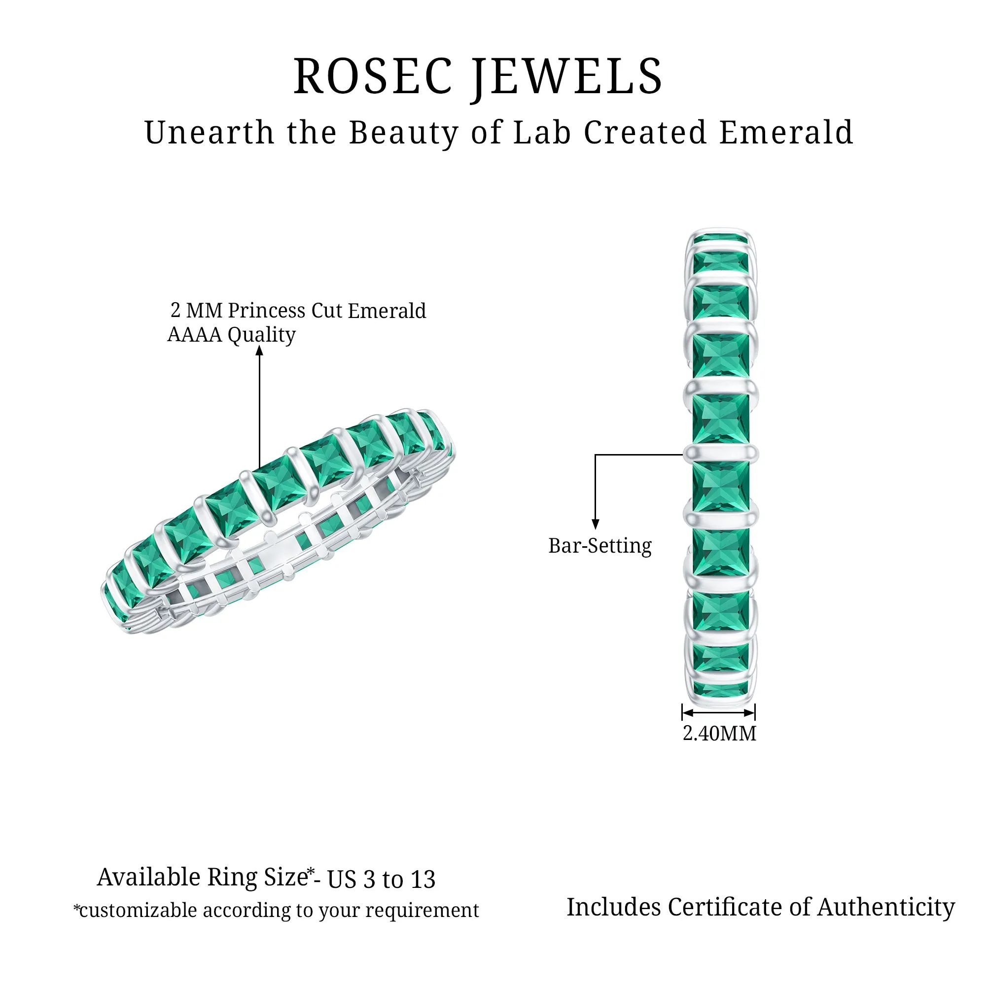 Simple Lab Created Emerald Eternity Wedding Band Ring